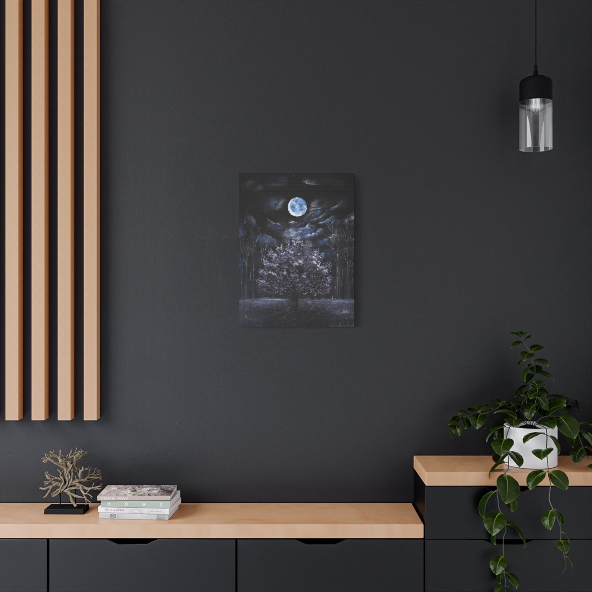 Moonlit Tree Canvas Print — Night Sky Wall Art (Matte Stretched)