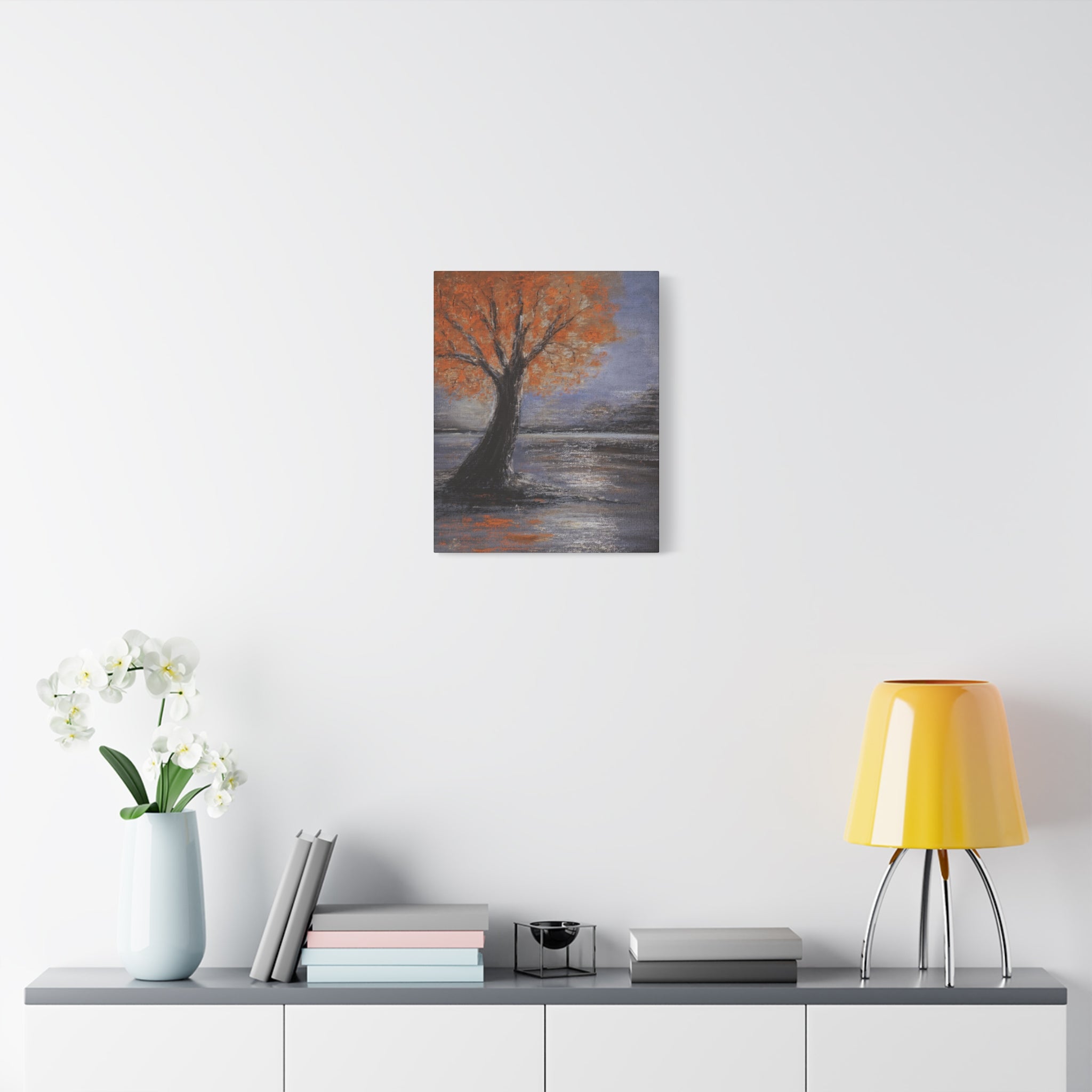 Autumn Solitude Matte Canvas Wall Art — Orange Tree Landscape, Stretched 1.25"