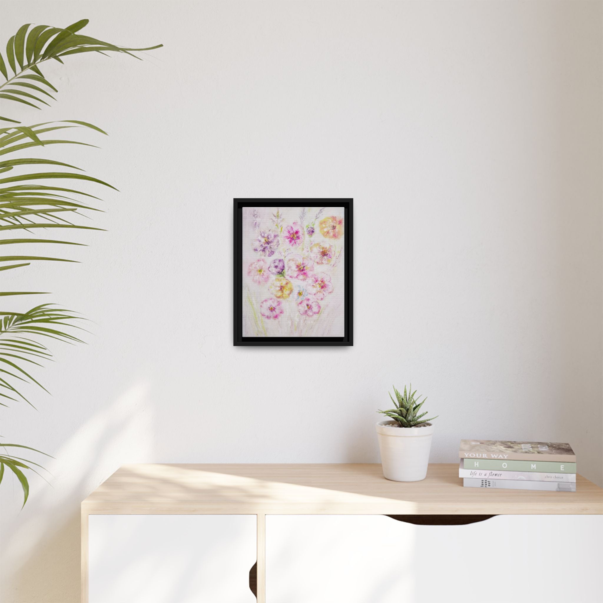 Framed Floral Canvas Print — Soft Pastel Bouquet Wall Art