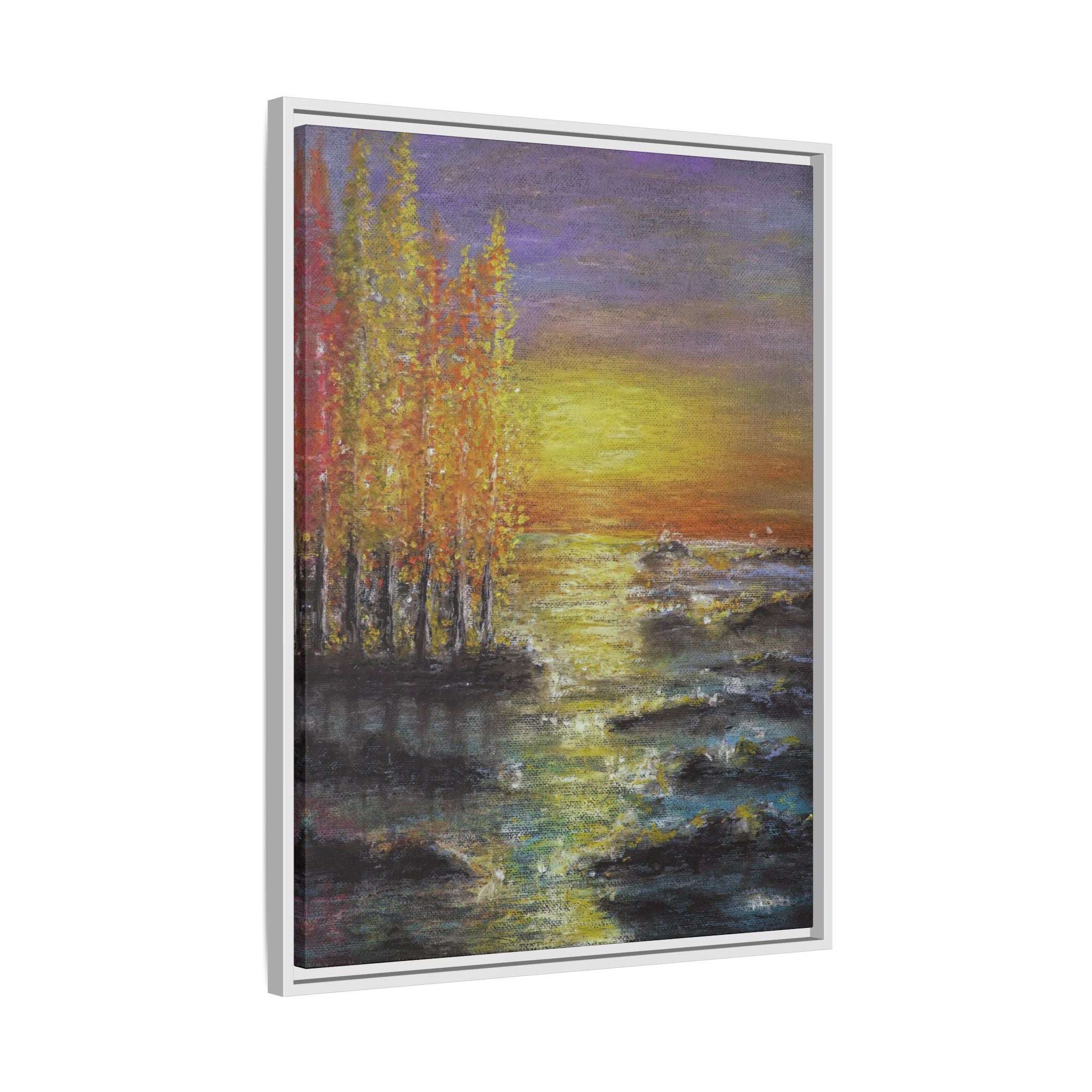 Tranquil Sunset Lake - Framed Matte Canvas Art Print