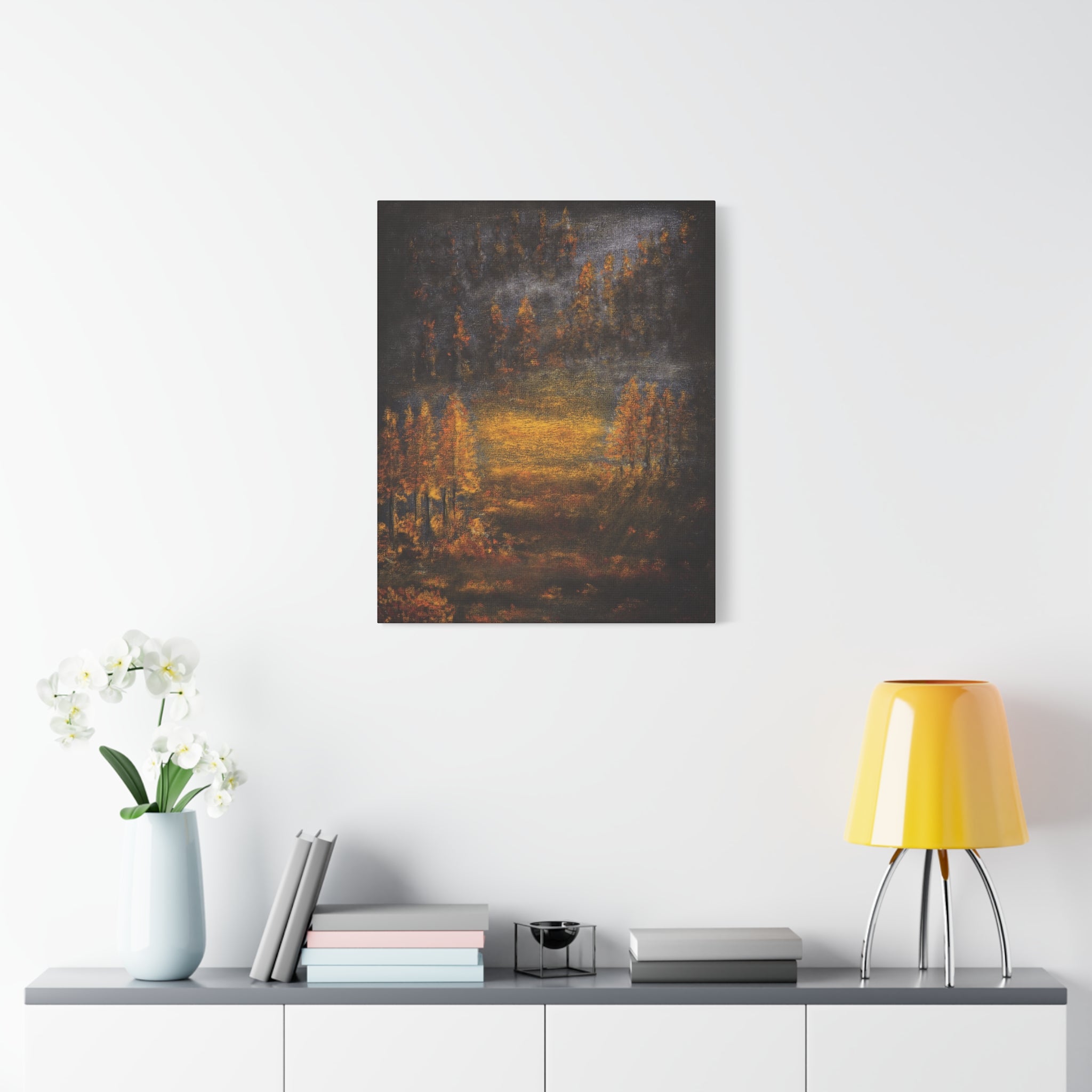 Autumn Mist Canvas Wall Art — Golden Forest Landscape, Matte Stretched Print