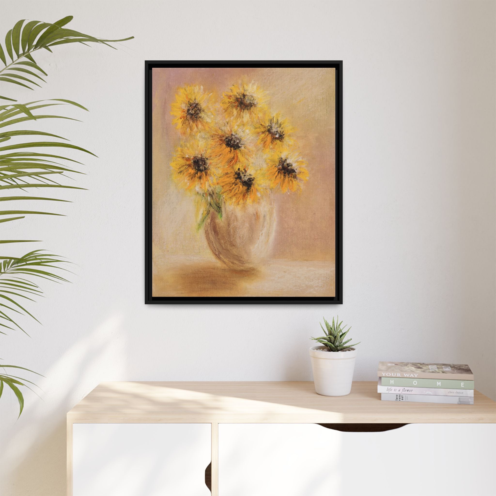 Framed Sunflower Vase — Matte Canvas Wall Art