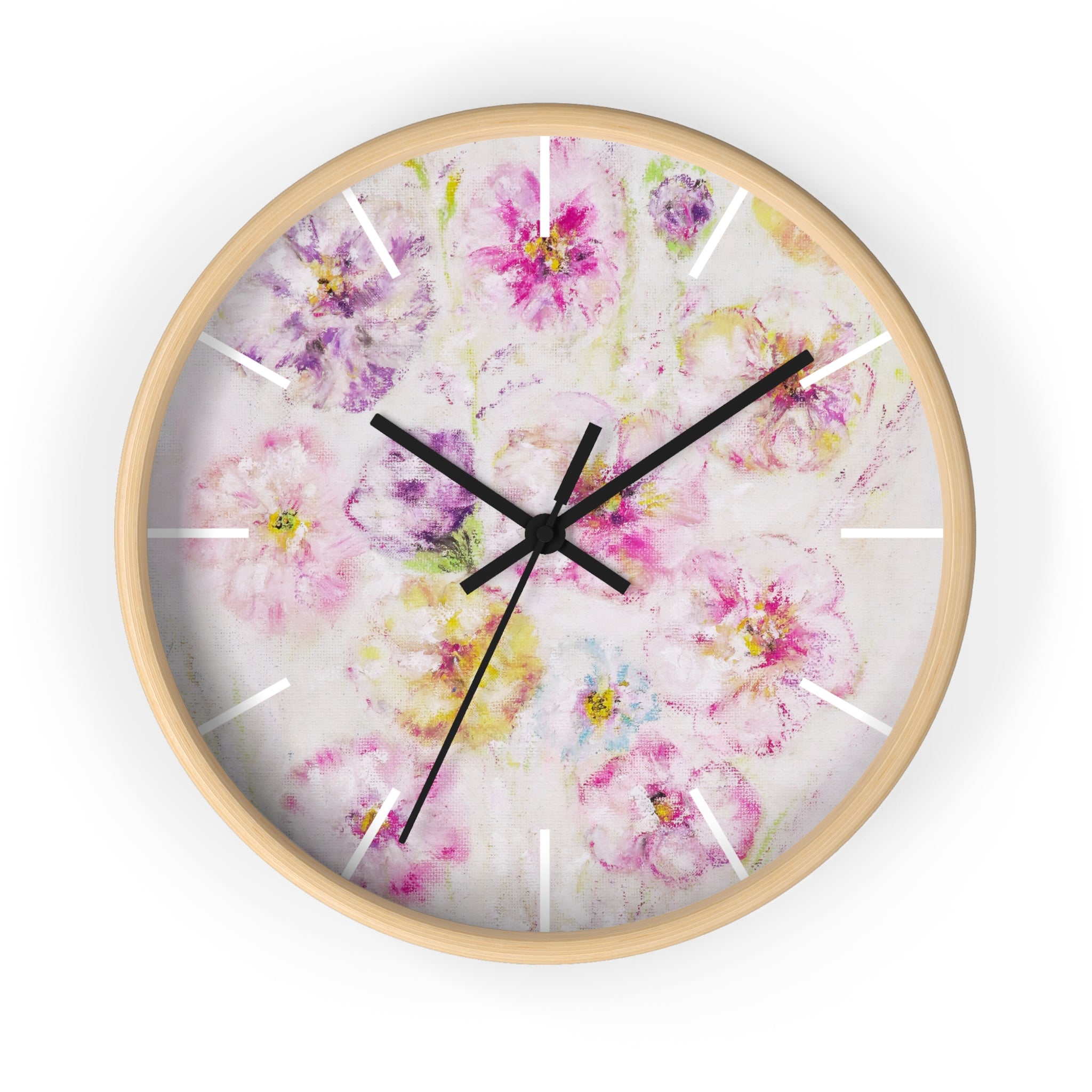 Floral Watercolor Wall Clock — Soft Pink Garden Floral Home Décor