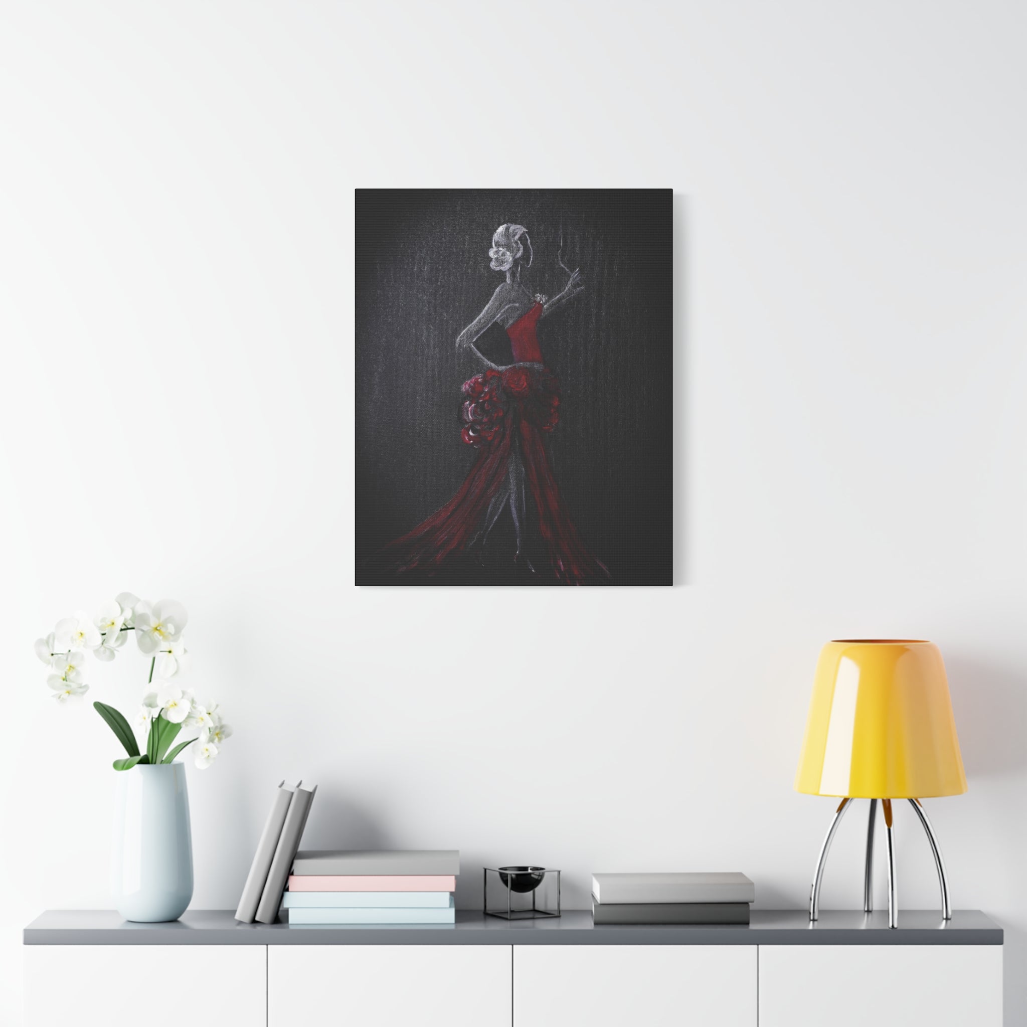Flamenco Dancer Red Dress Canvas Art — Matte Stretched Wall Painting