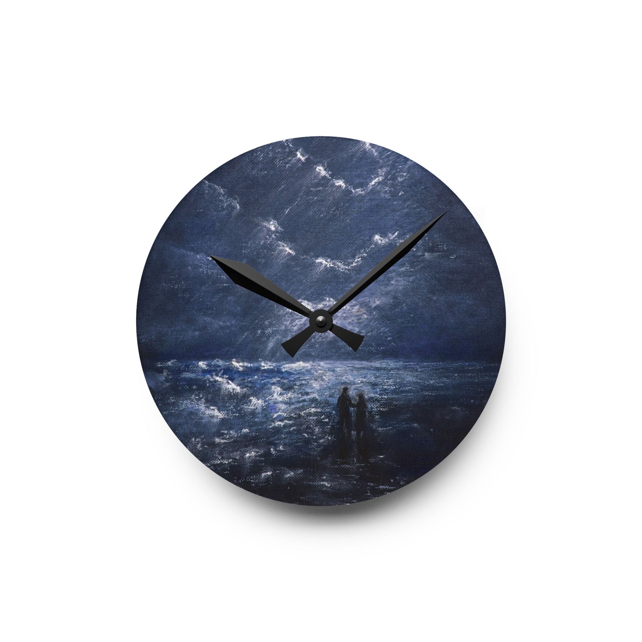 Acrylic Wall Clock — Moody Coastal Nightscape Clock (Couple on Shore)