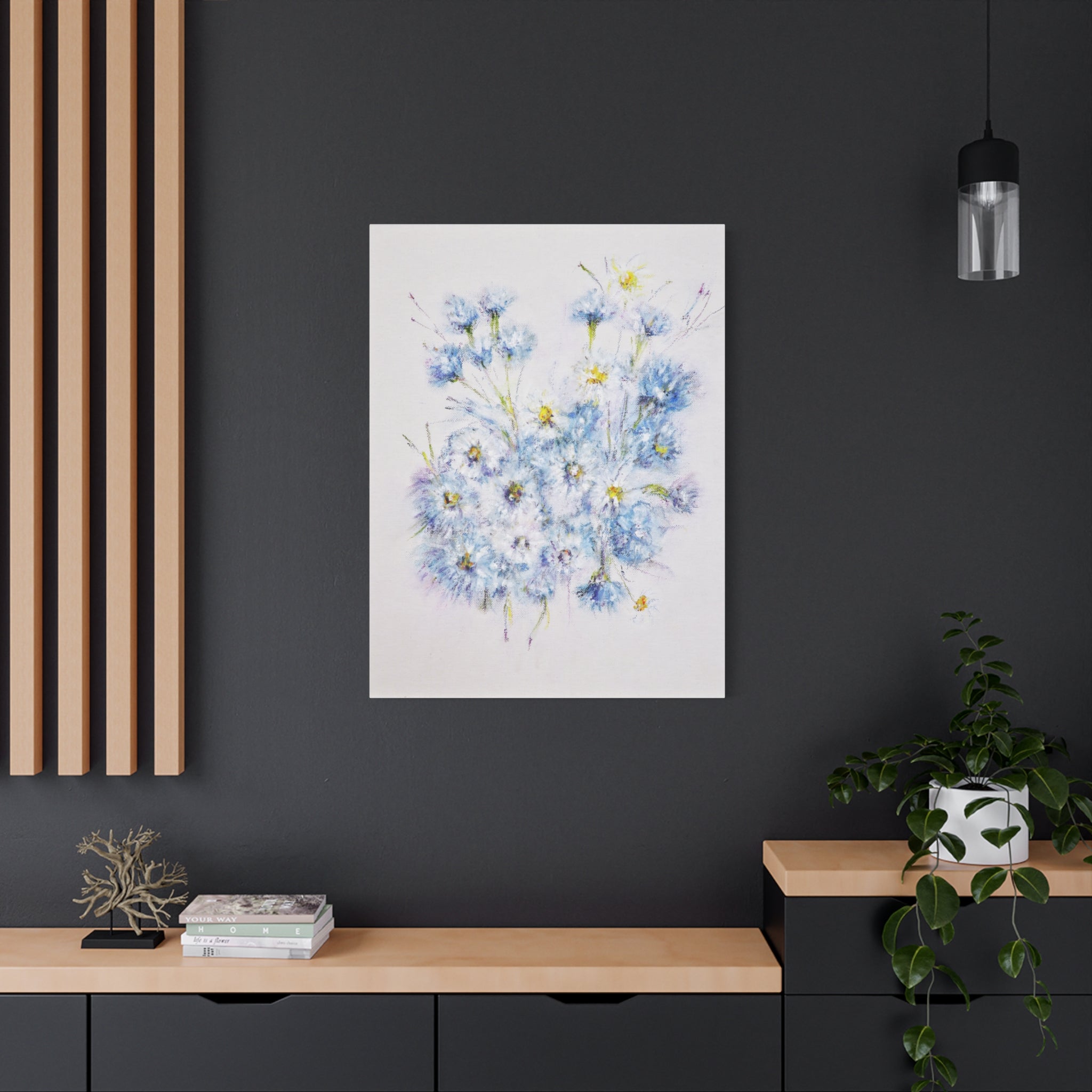 Blue Wildflower Bouquet Matte Canvas Wall Art — Stretched 1.25"