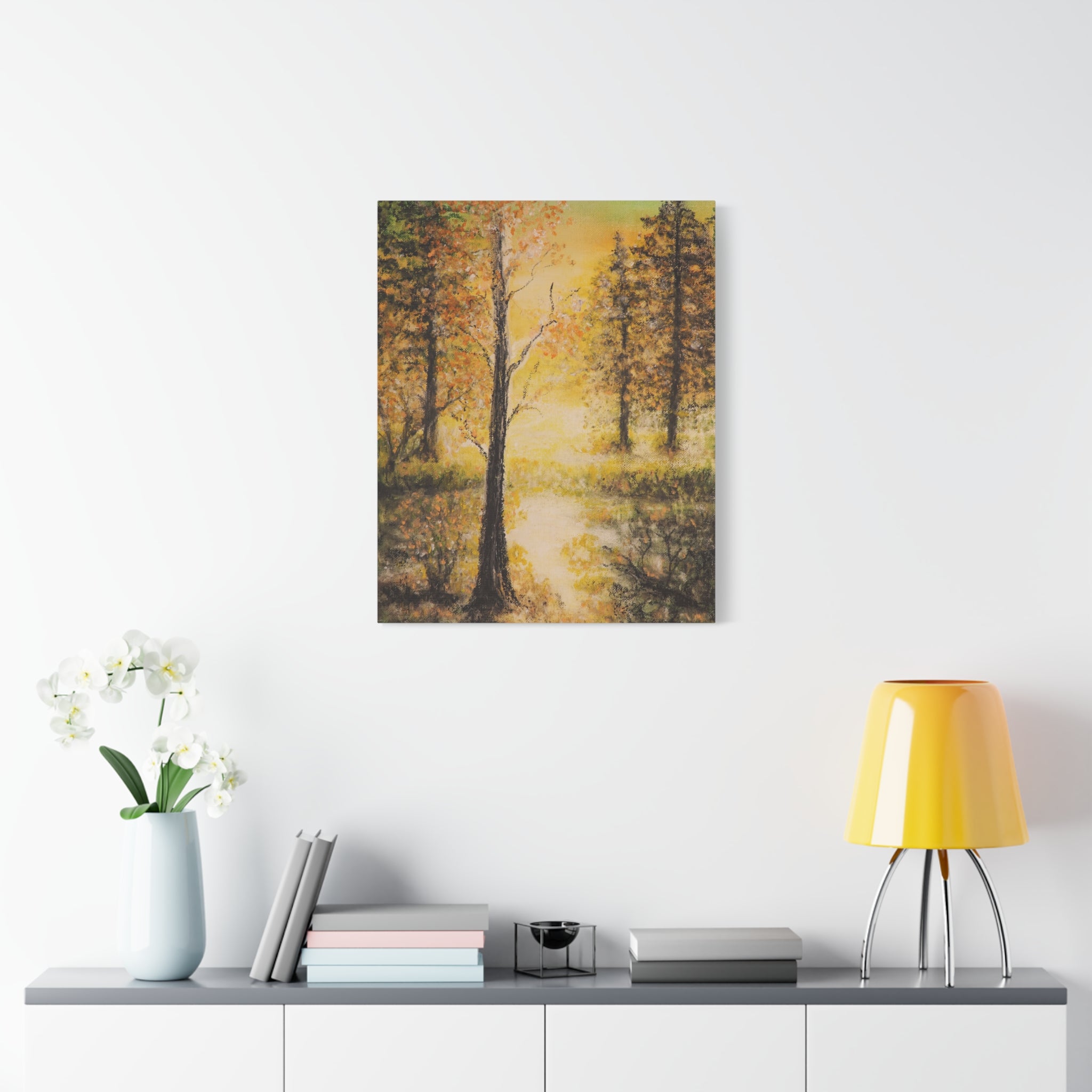 Autumn Forest Canvas Print — Golden Trees Stretched Matte Wall Art