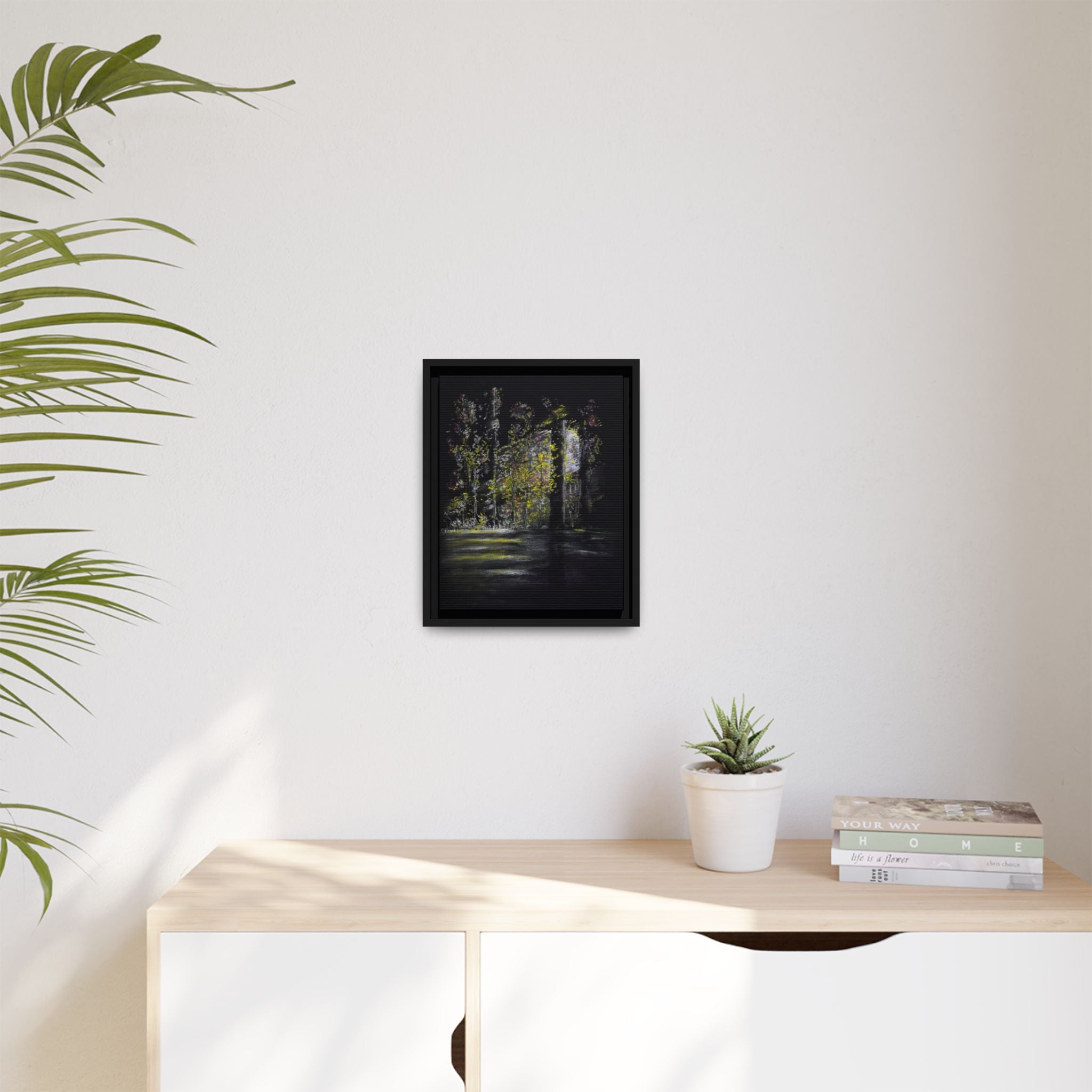 Framed Matte Canvas Forest Nightscape – Moody Woodland Wall Art