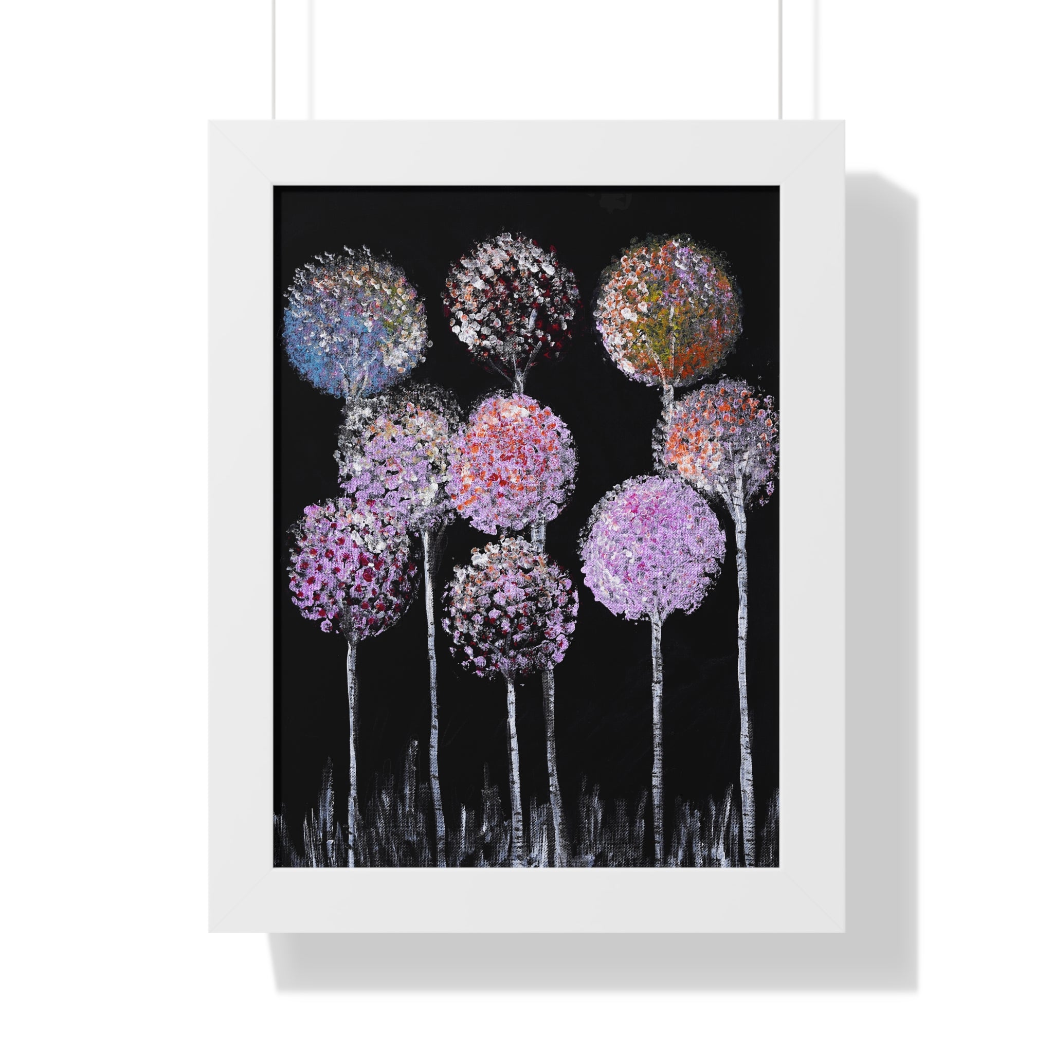 Framed Poster — Pastel Floral Art on Black | Vertical Wall Print