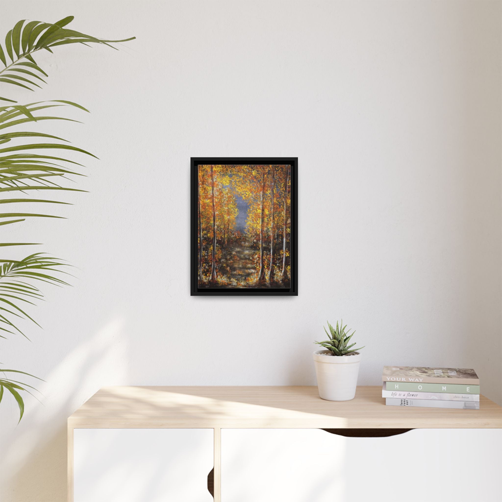 Framed Canvas Art - Autumn Forest Trees Landscape
