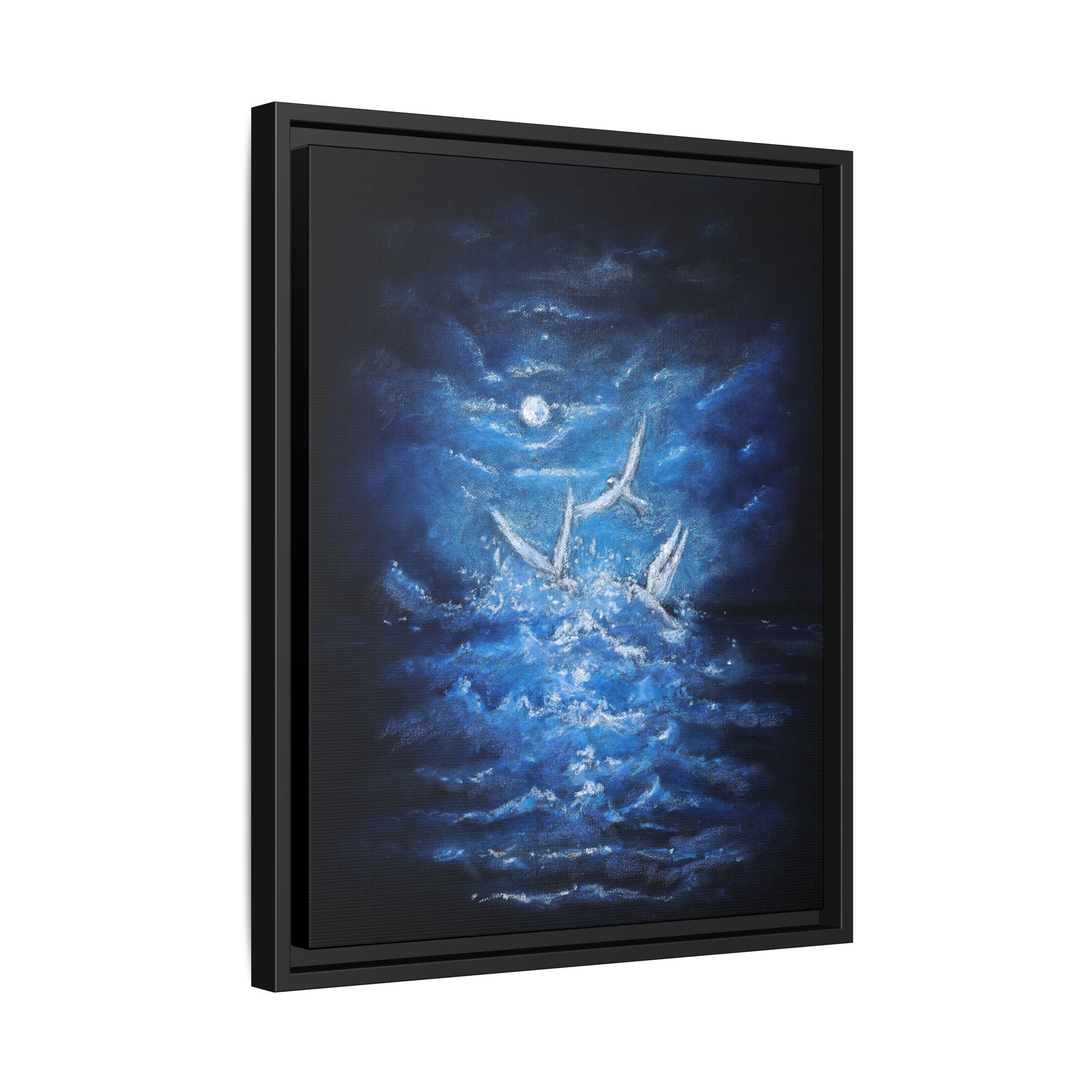 Night Ocean Birds - Matte Canvas Framed Wall Art