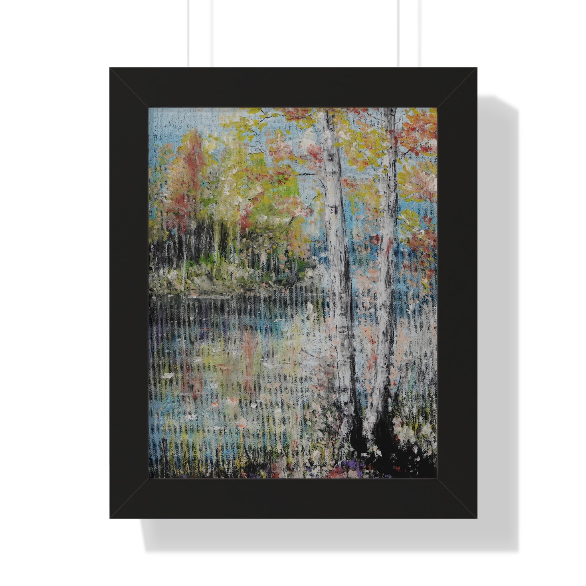 Framed Poster —Trees by the Lake Landscape Art Print