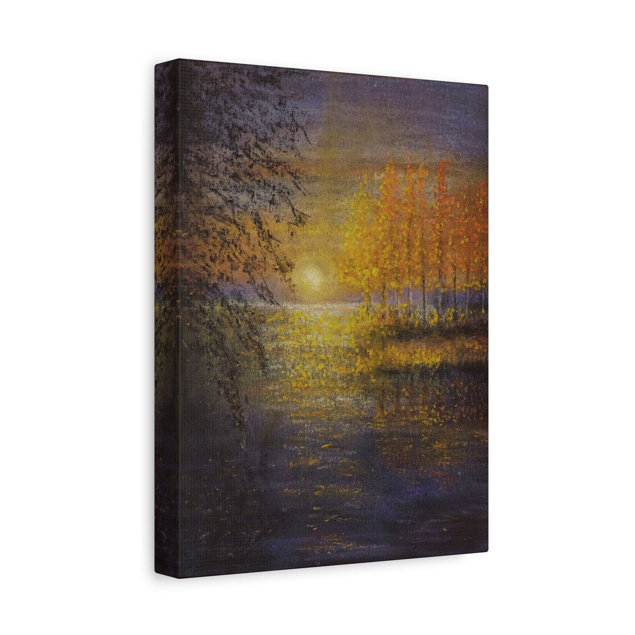 Autumn Sunset Canvas Wall Art — Golden Trees Over Tranquil Lake