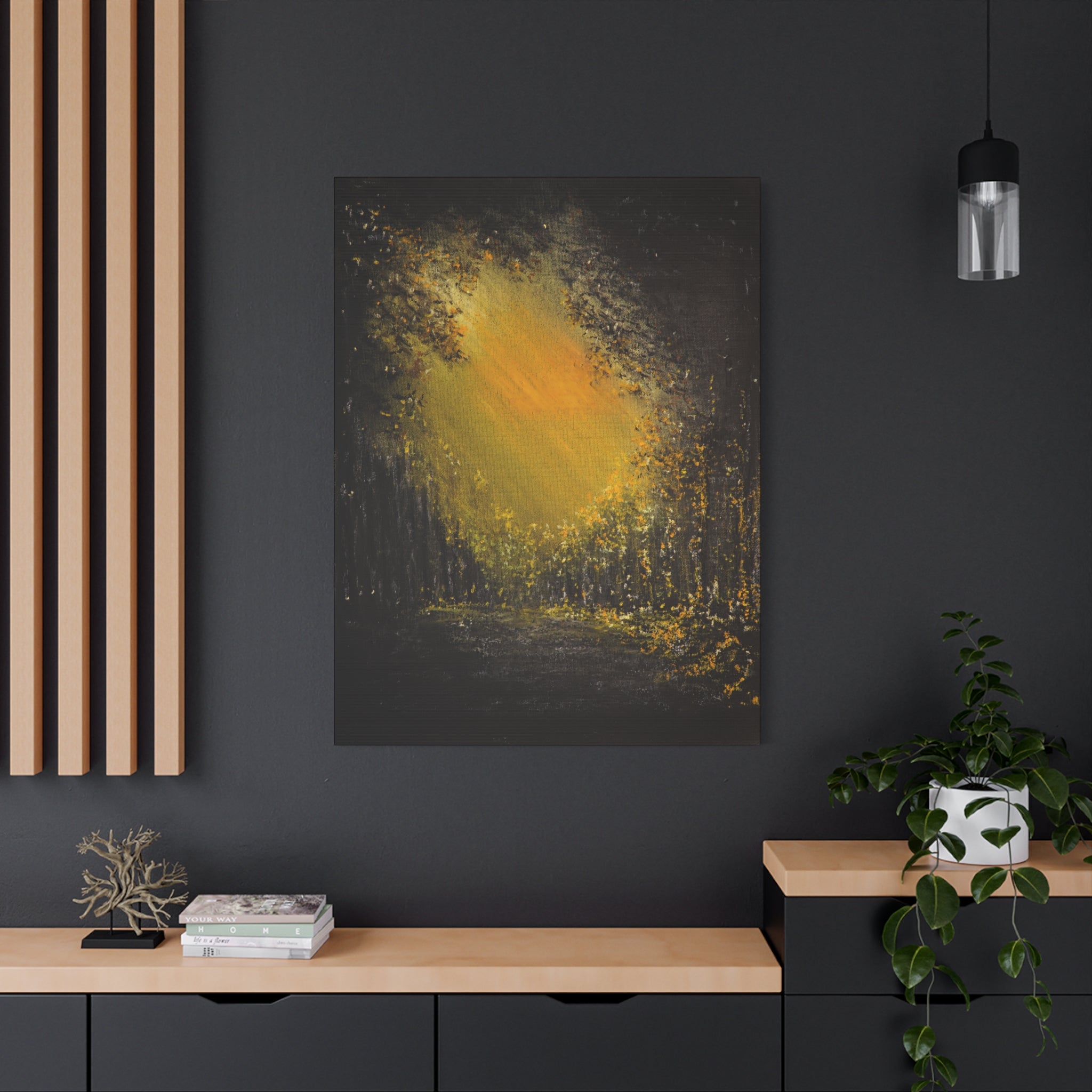 Abstract GoldenForest Glow Matte Canvas Art – Stretched Wall Painting