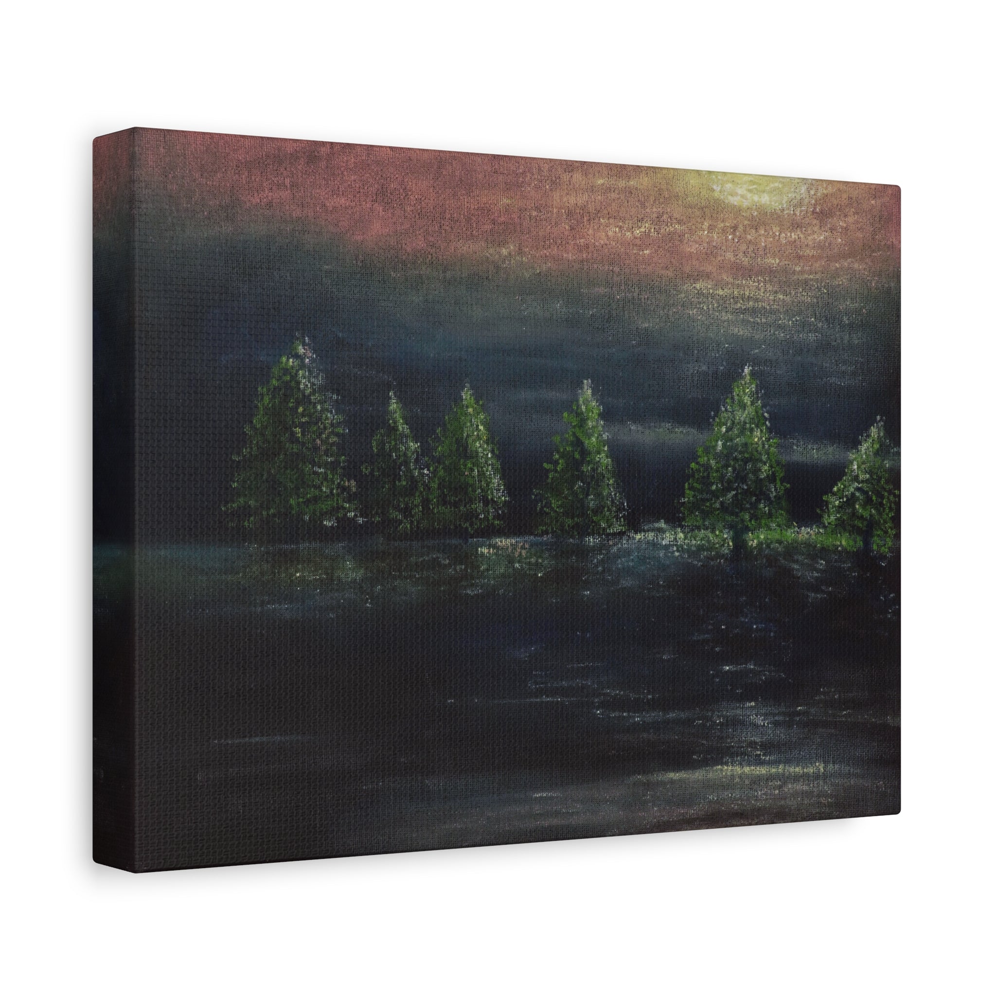 Moonlit Pine Trees Matte Canvas Wall Art — Stretched Nature Landscape Painting