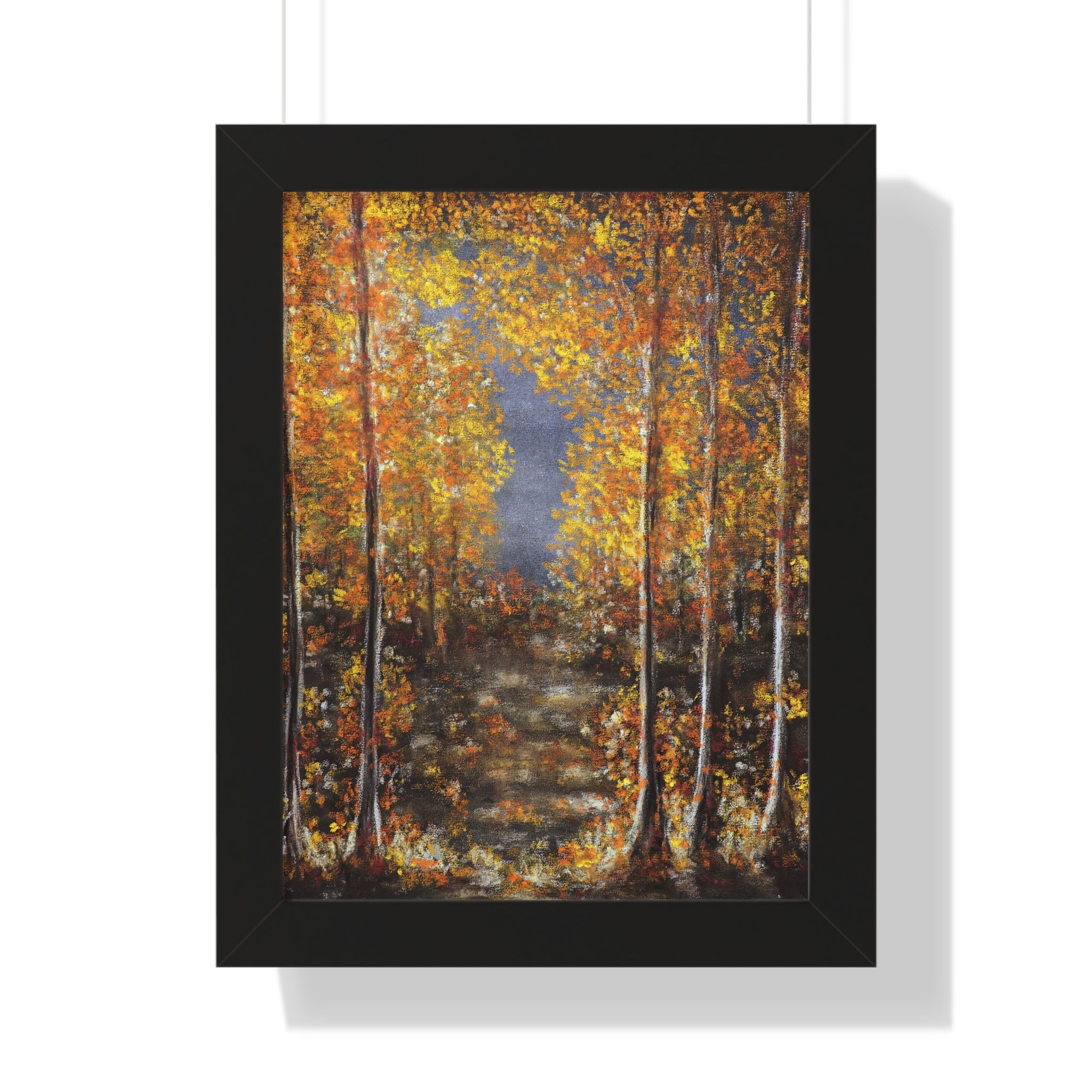 Autumn Birch Forest Framed Vertical Poster – Fall Landscape Wall Art