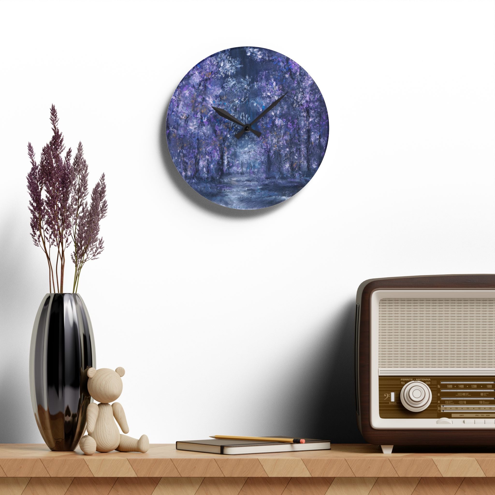 Acrylic Wall Clock — Dreamy Purple Wisteria Art Clock