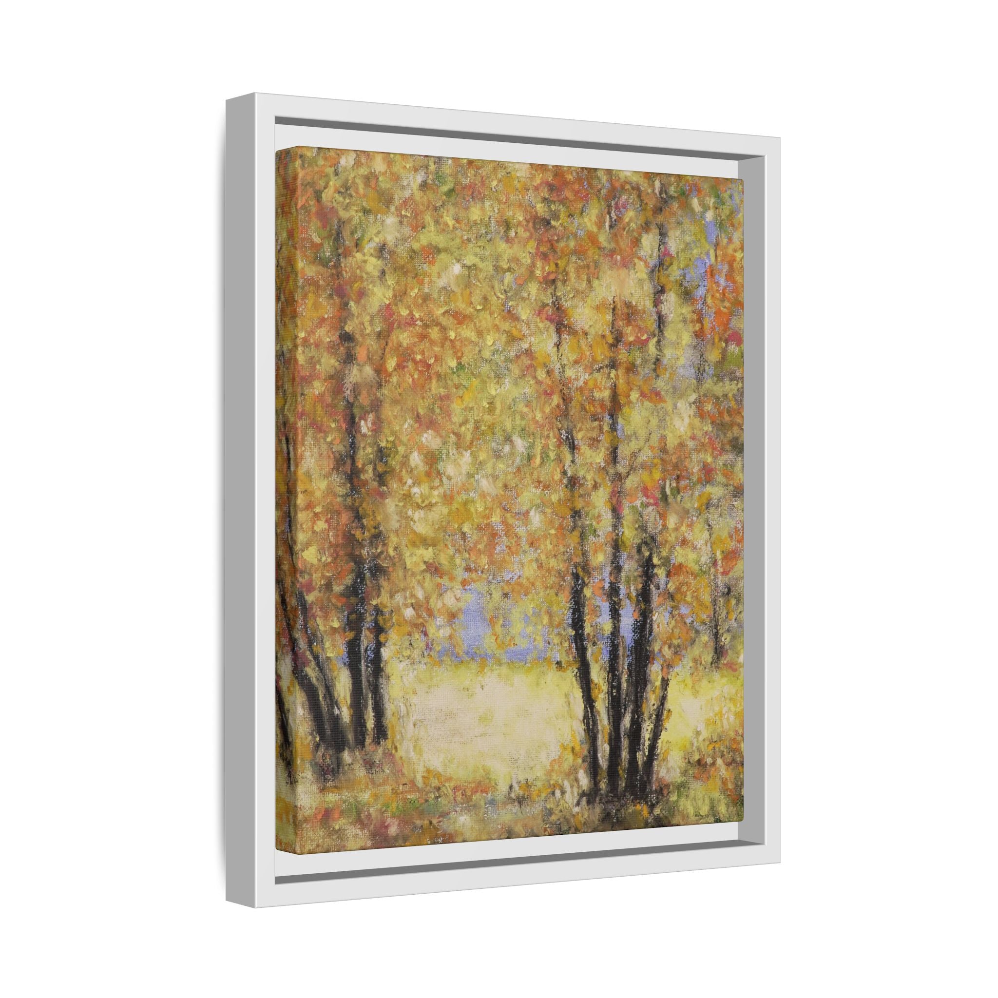 Framed Matte Canvas Autumn Forest Wall Art — Golden Trees Landscape Print