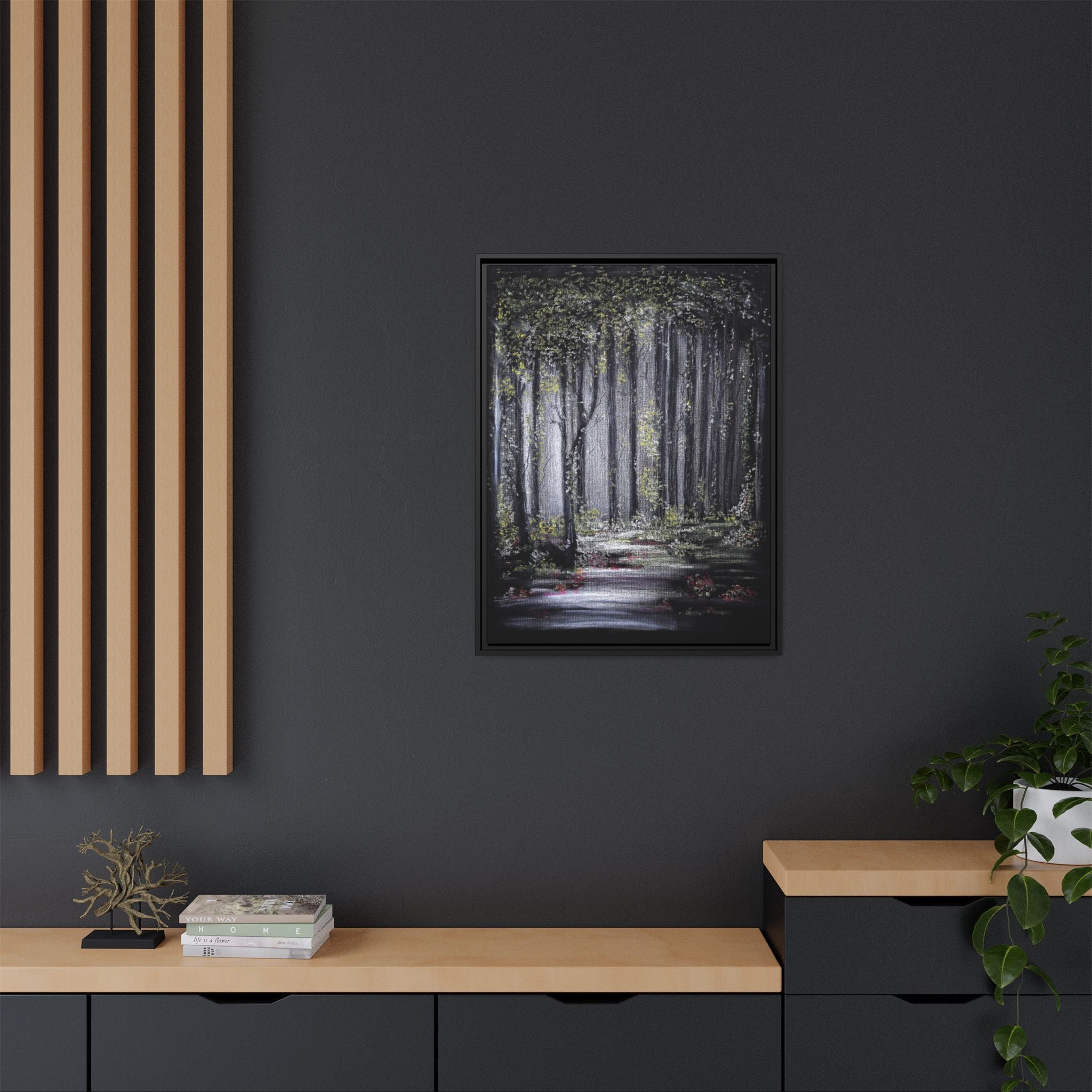 Framed Forest Path Matte Canvas Print — Serene Woodland Wall Art