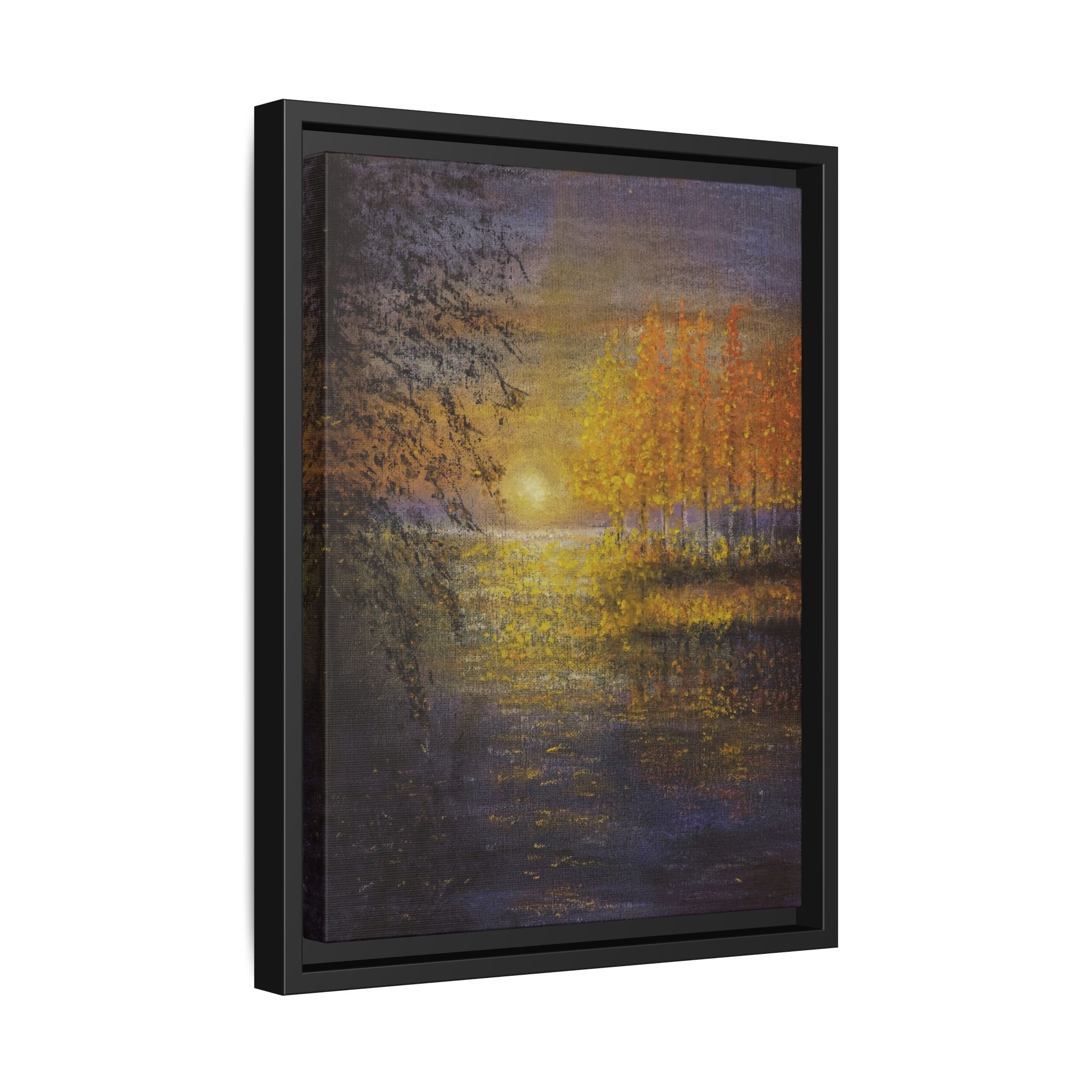 Framed Matte Canvas Painting - Golden Trees Over Tranquil Lake