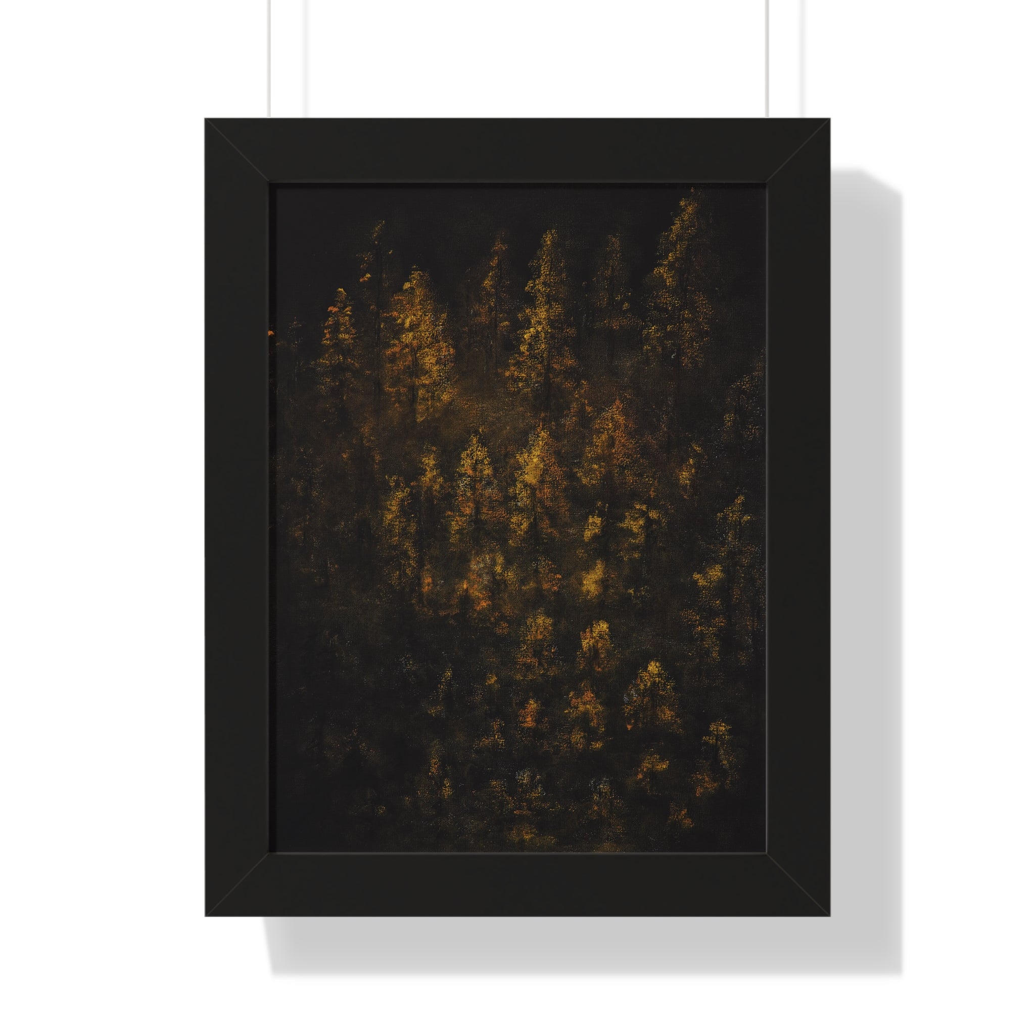 Framed Poster — Moody Golden Forest Wall Art (Vertical)