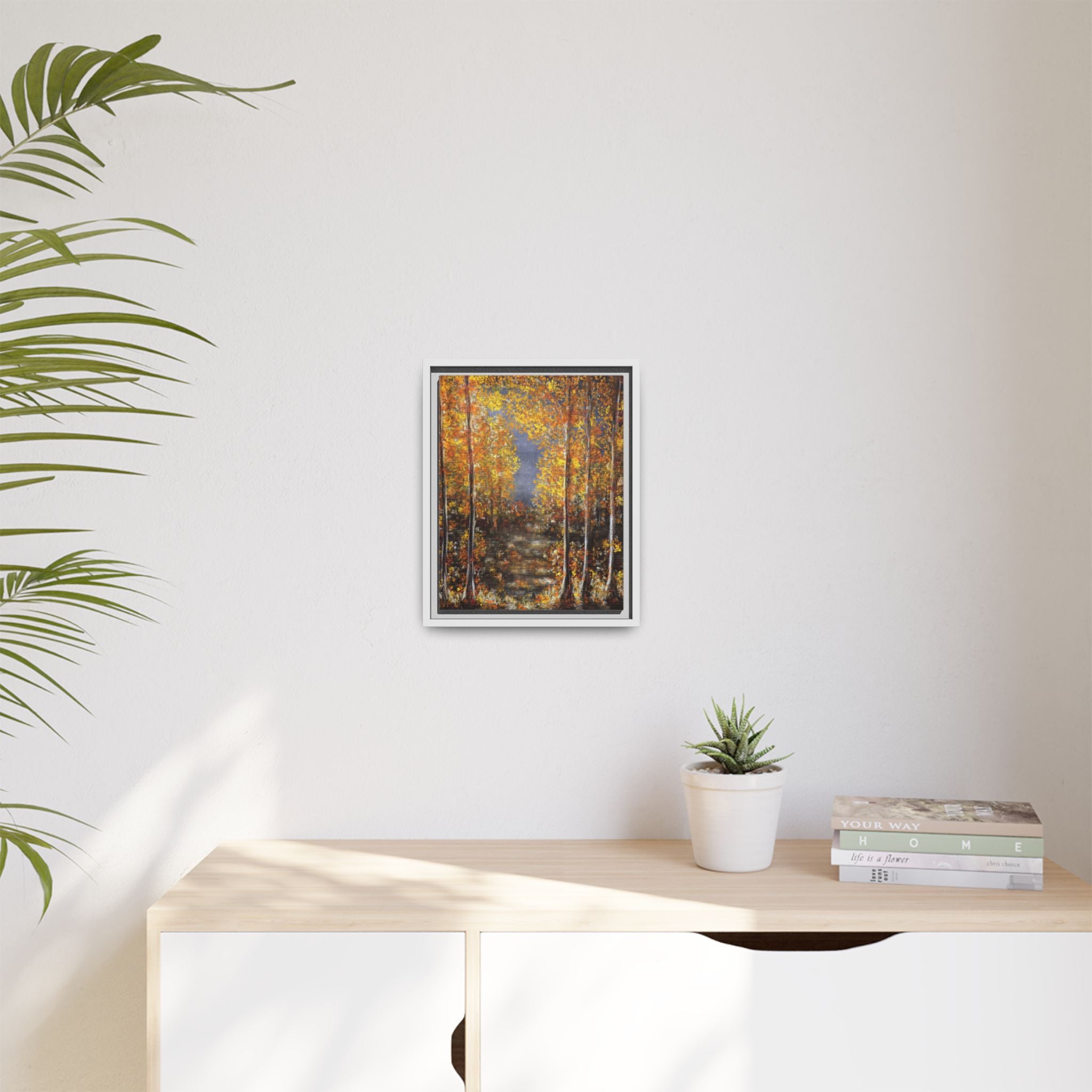 Framed Canvas Art - Autumn Forest Trees Landscape