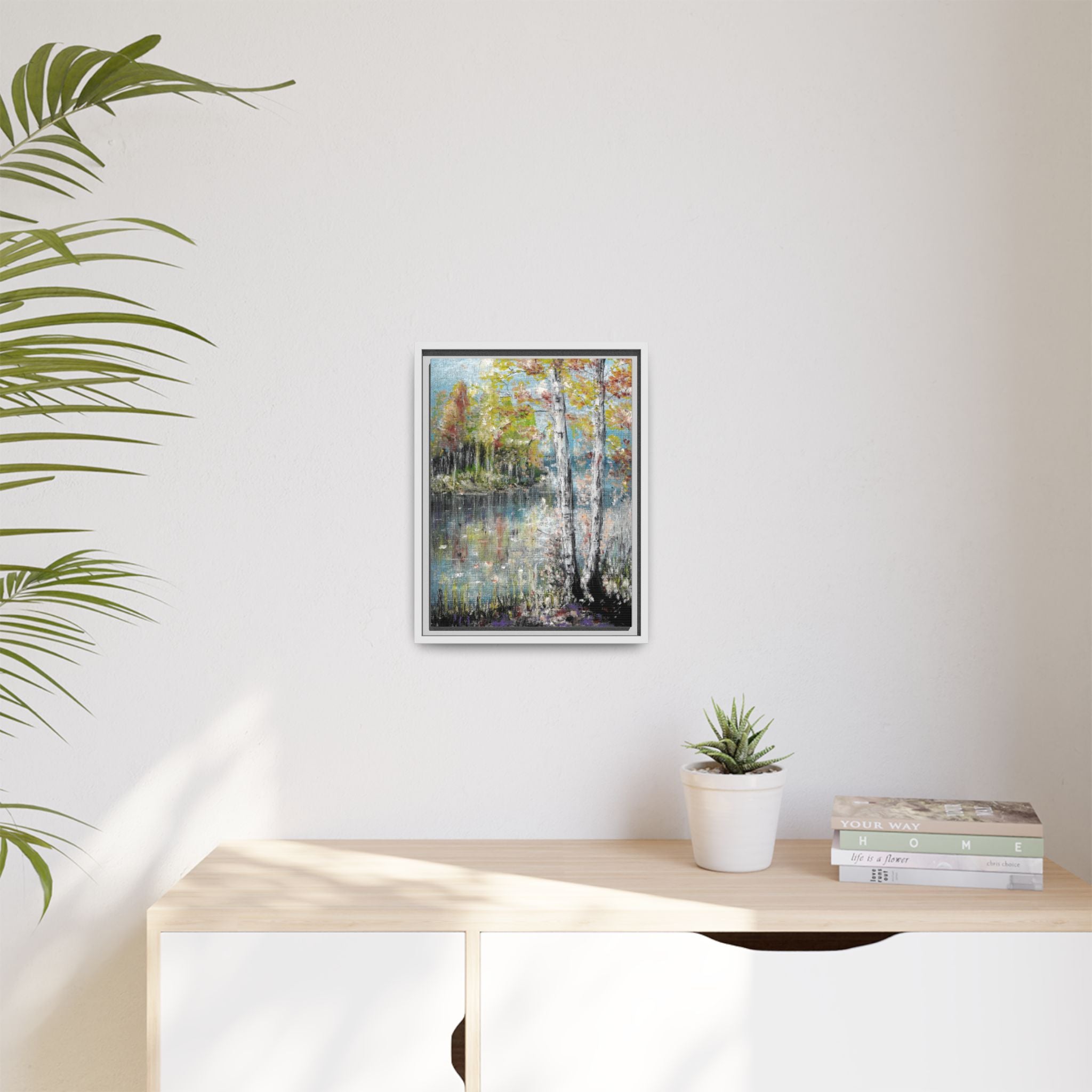 Framed Matte Canvas-Trees by the Lake