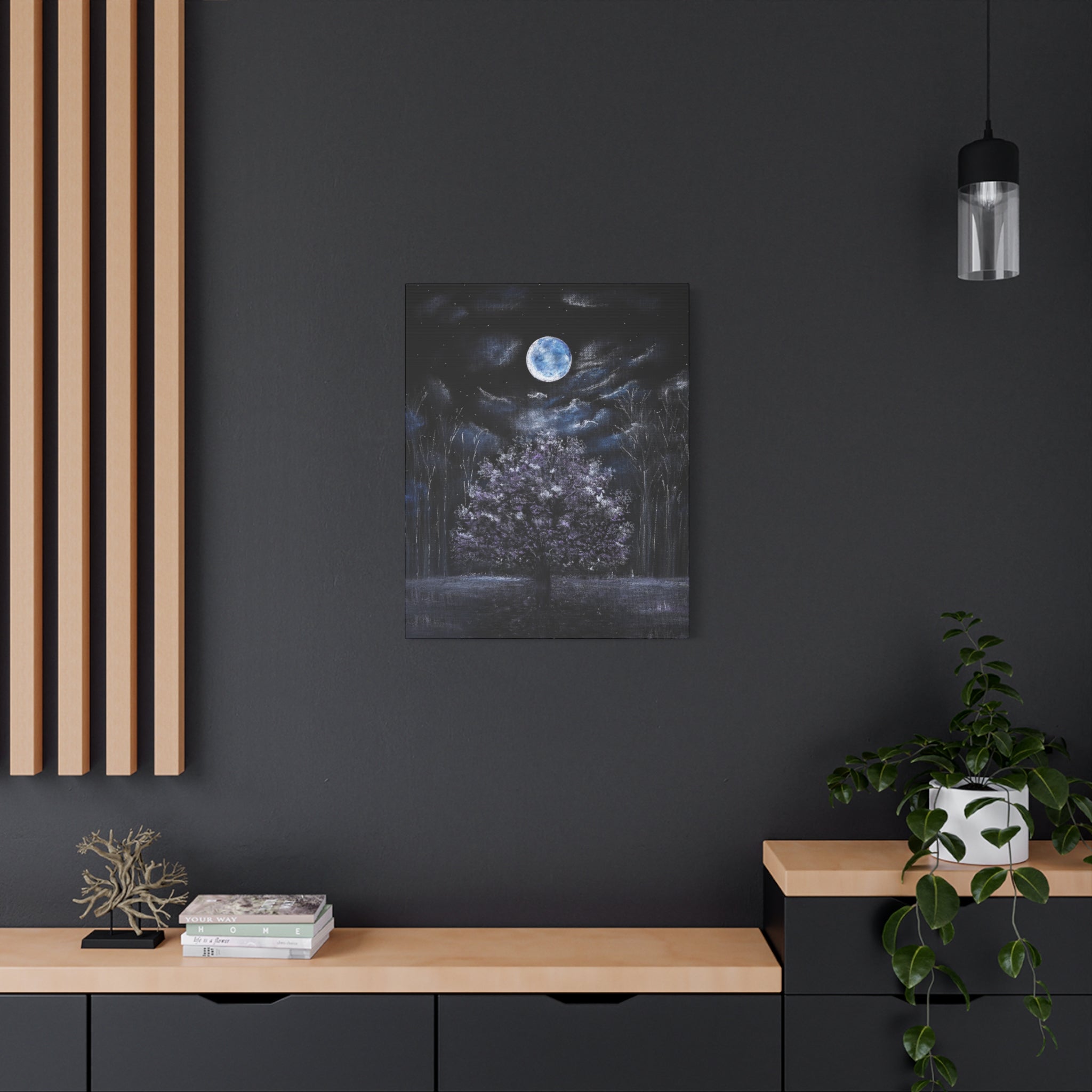 Moonlit Tree Canvas Print — Night Sky Wall Art (Matte Stretched)