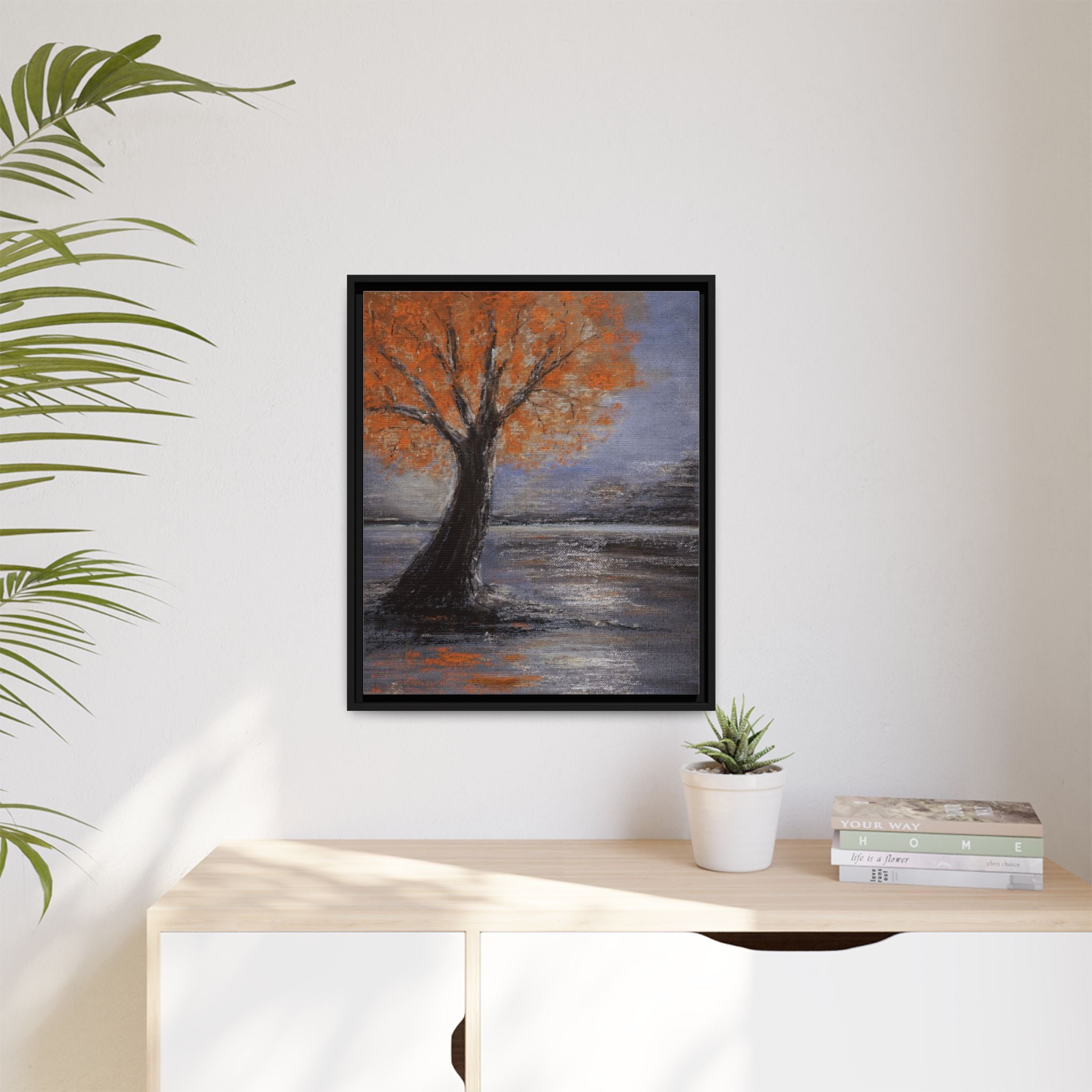 Framed Autumn Tree Canvas Print — Orange Tree Landscape Wall Art