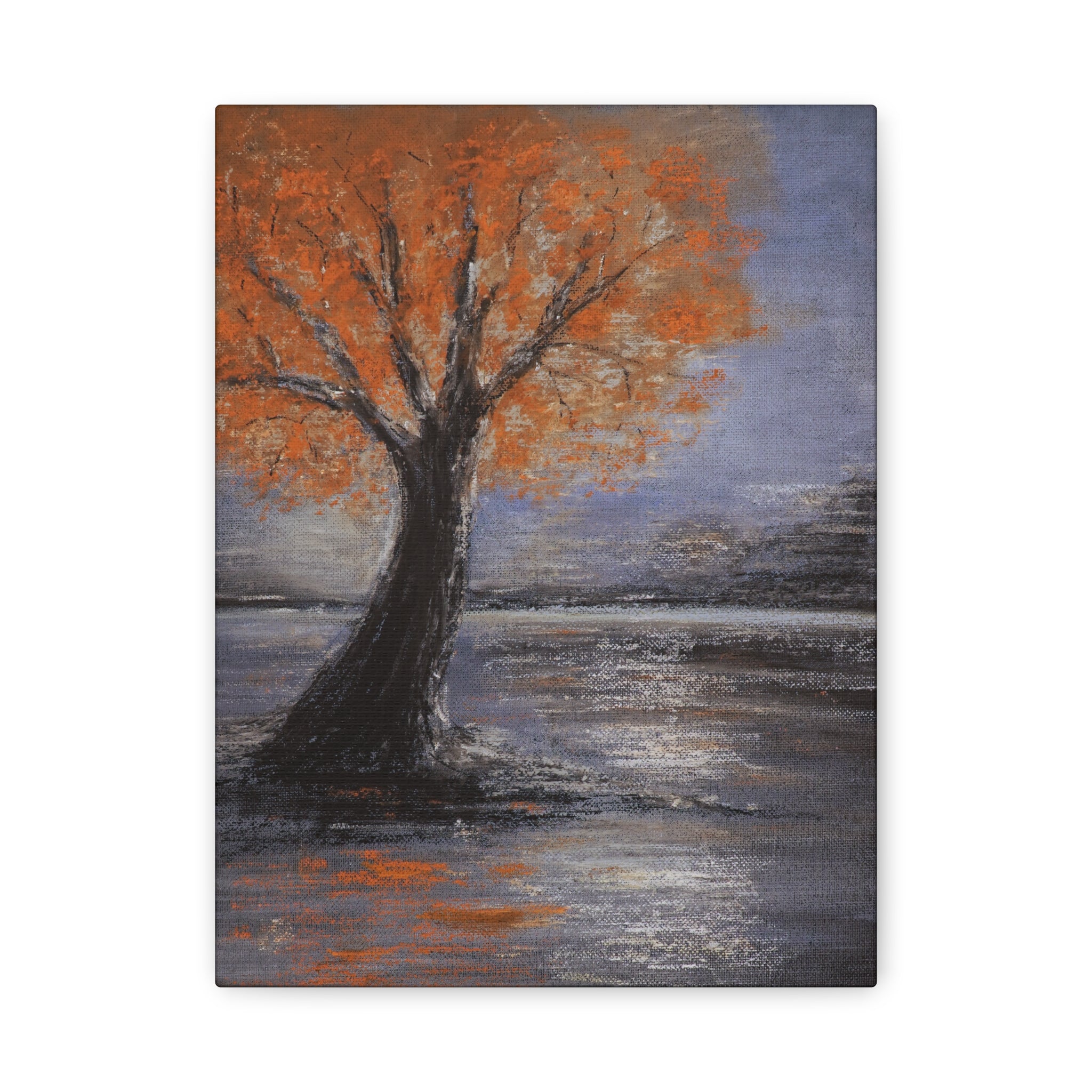 Autumn Solitude Matte Canvas Wall Art — Orange Tree Landscape, Stretched 1.25"