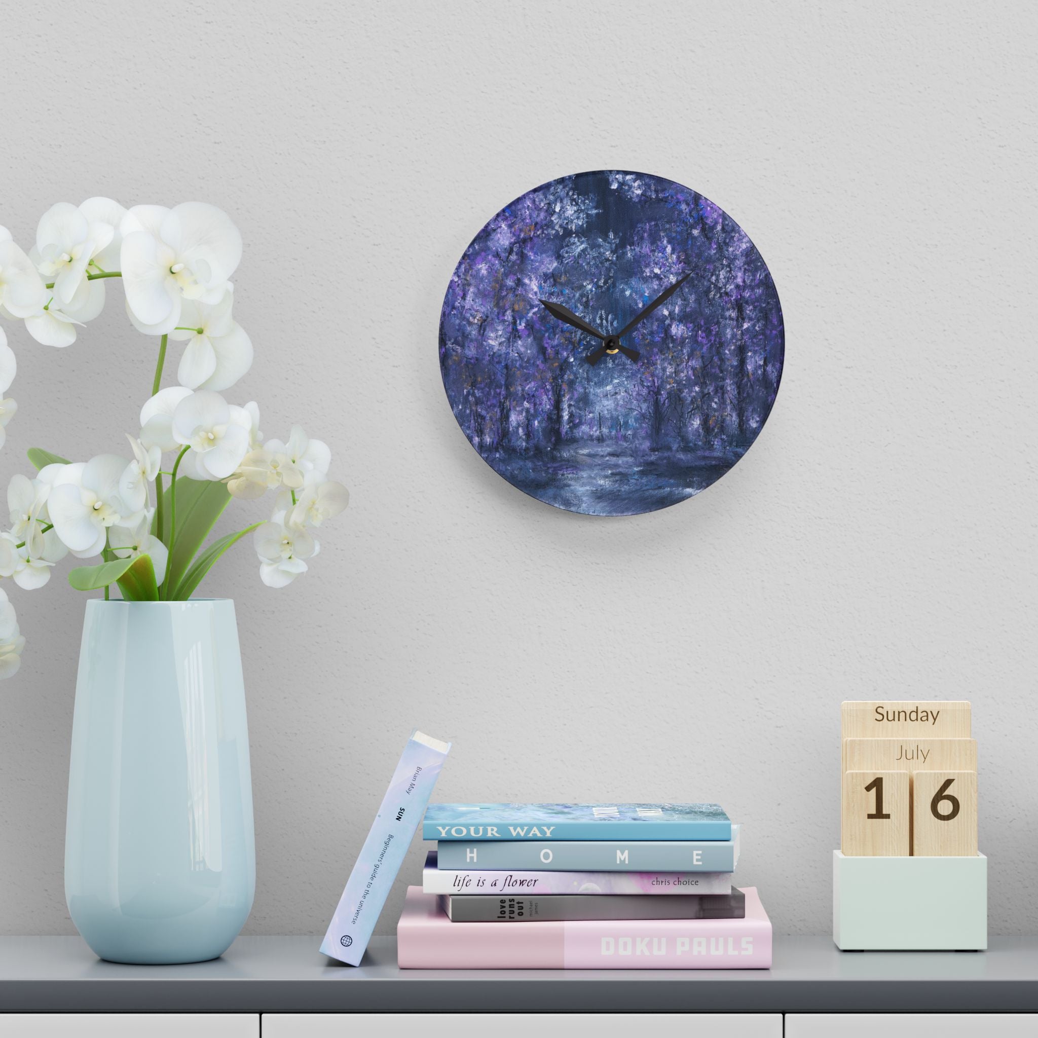Acrylic Wall Clock — Dreamy Purple Wisteria Art Clock