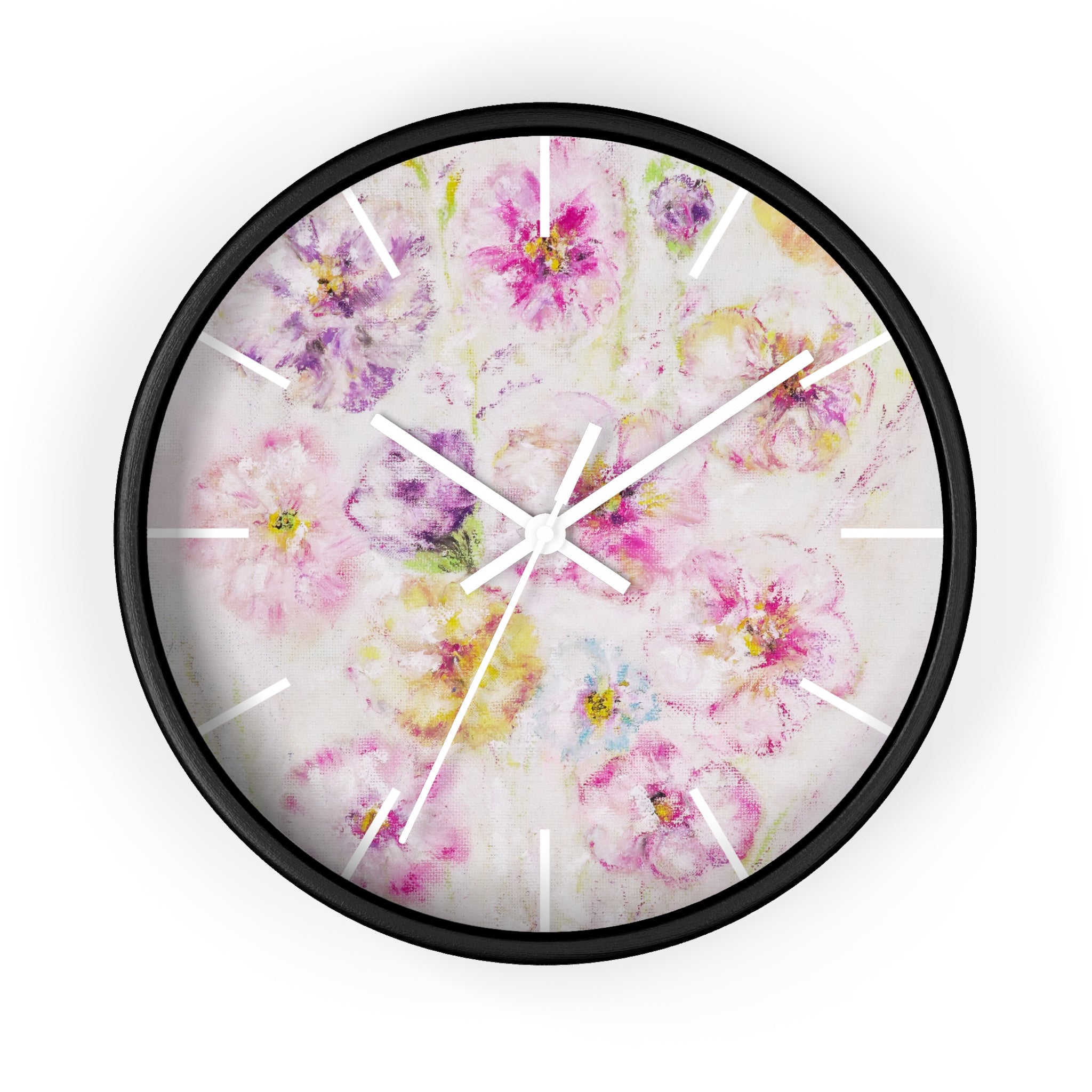 Floral Watercolor Wall Clock — Soft Pink Garden Floral Home Décor
