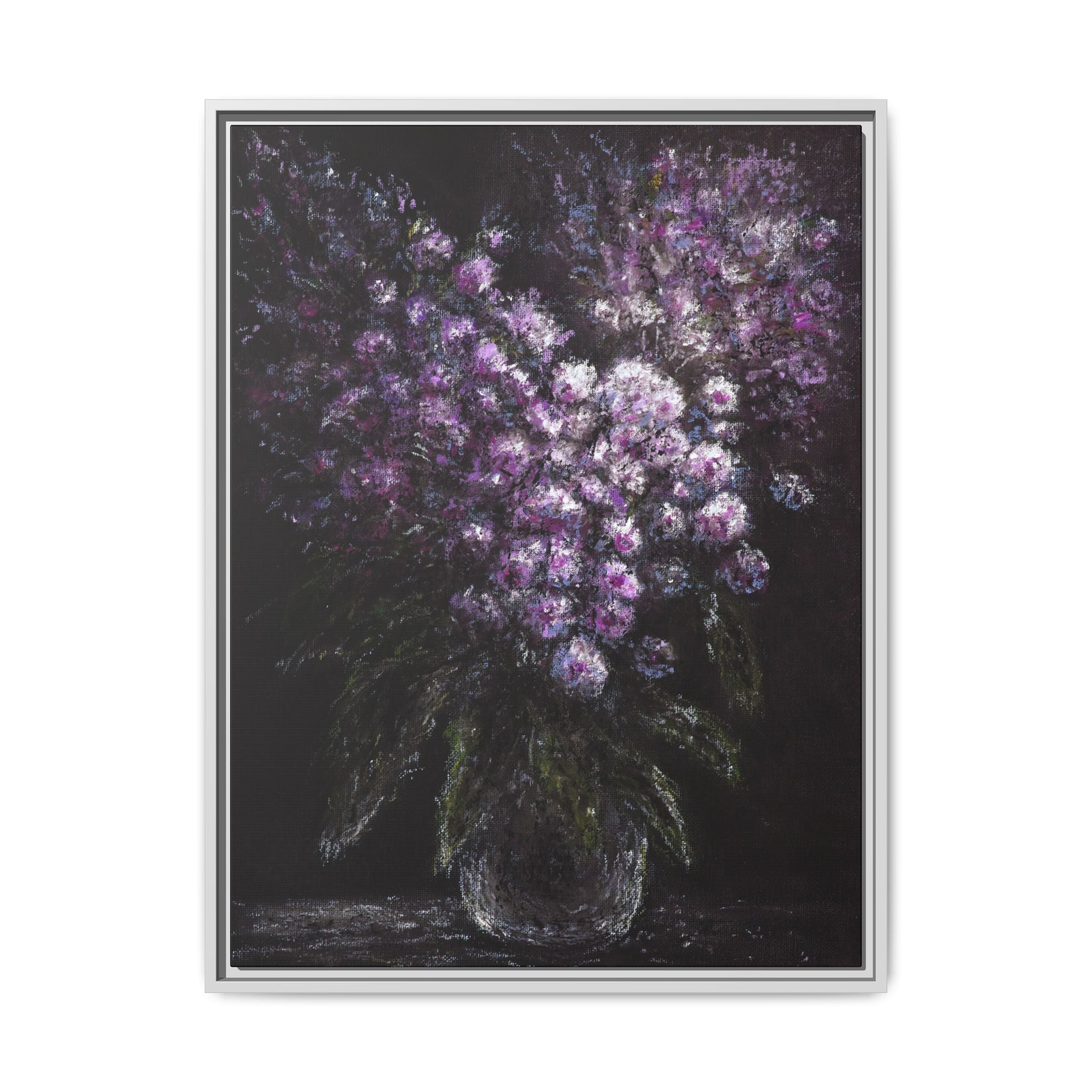 Framed Matte Canvas: Moody Purple Floral Bouquet Wall Art