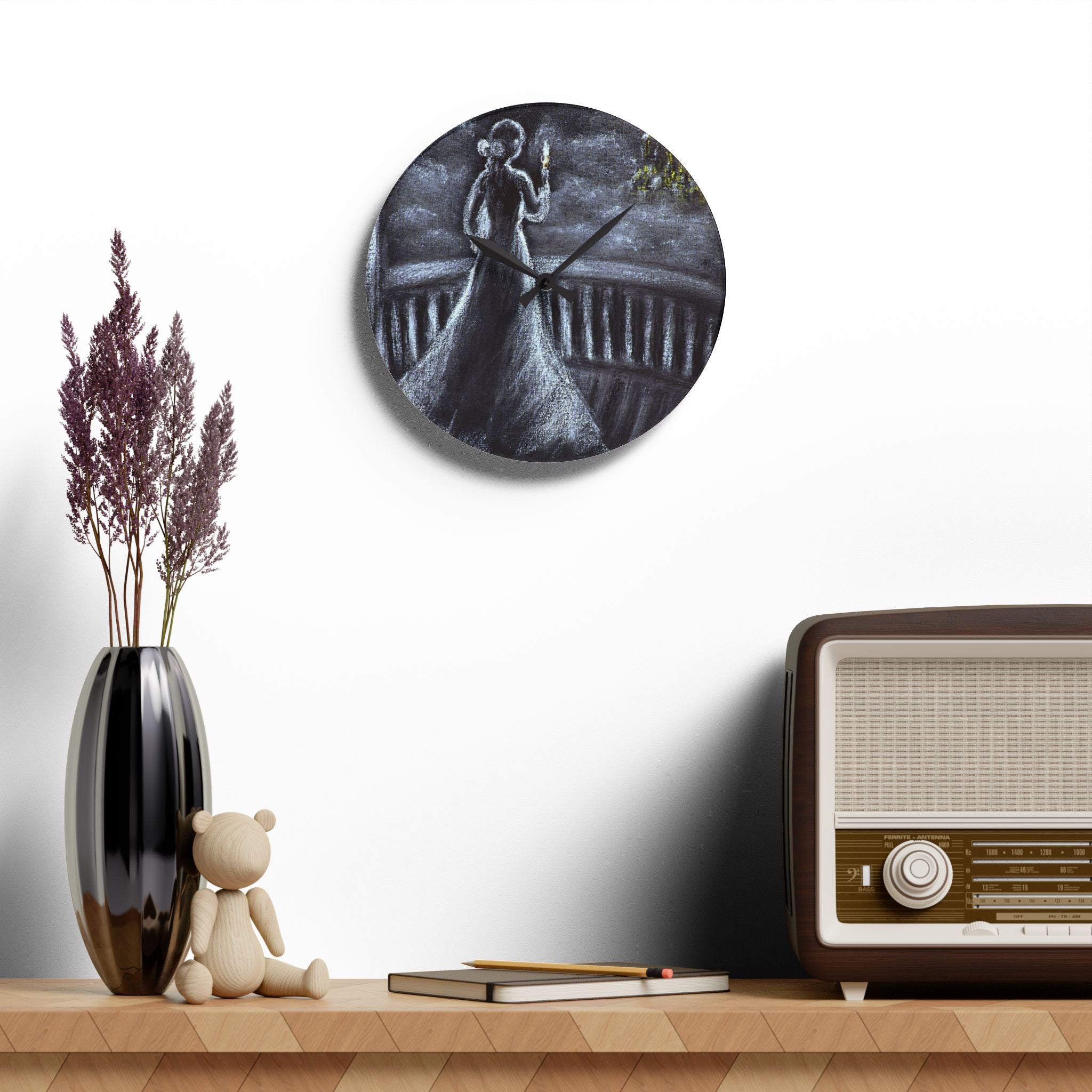 Silhouette in Light Acrylic Wall Clock — Moonlit Balcony Silhouette