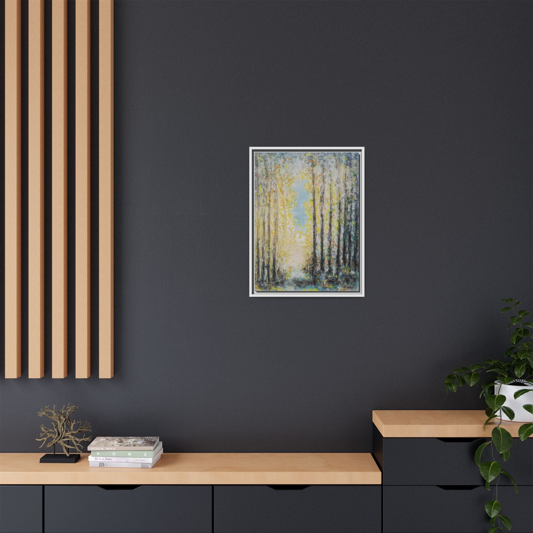 Framed Matte Canvas Print — Sunlit Forest Path Wall Art