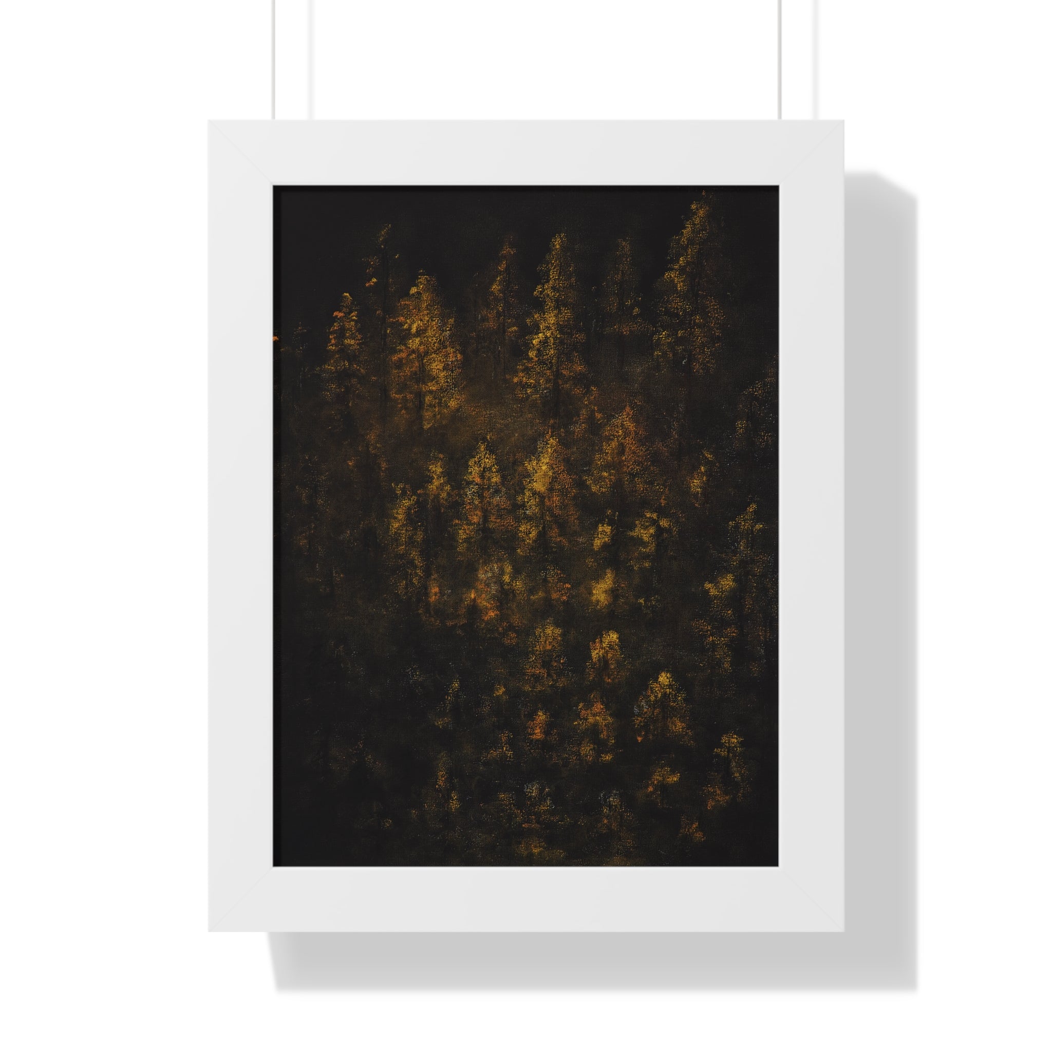 Framed Poster — Moody Golden Forest Wall Art (Vertical)