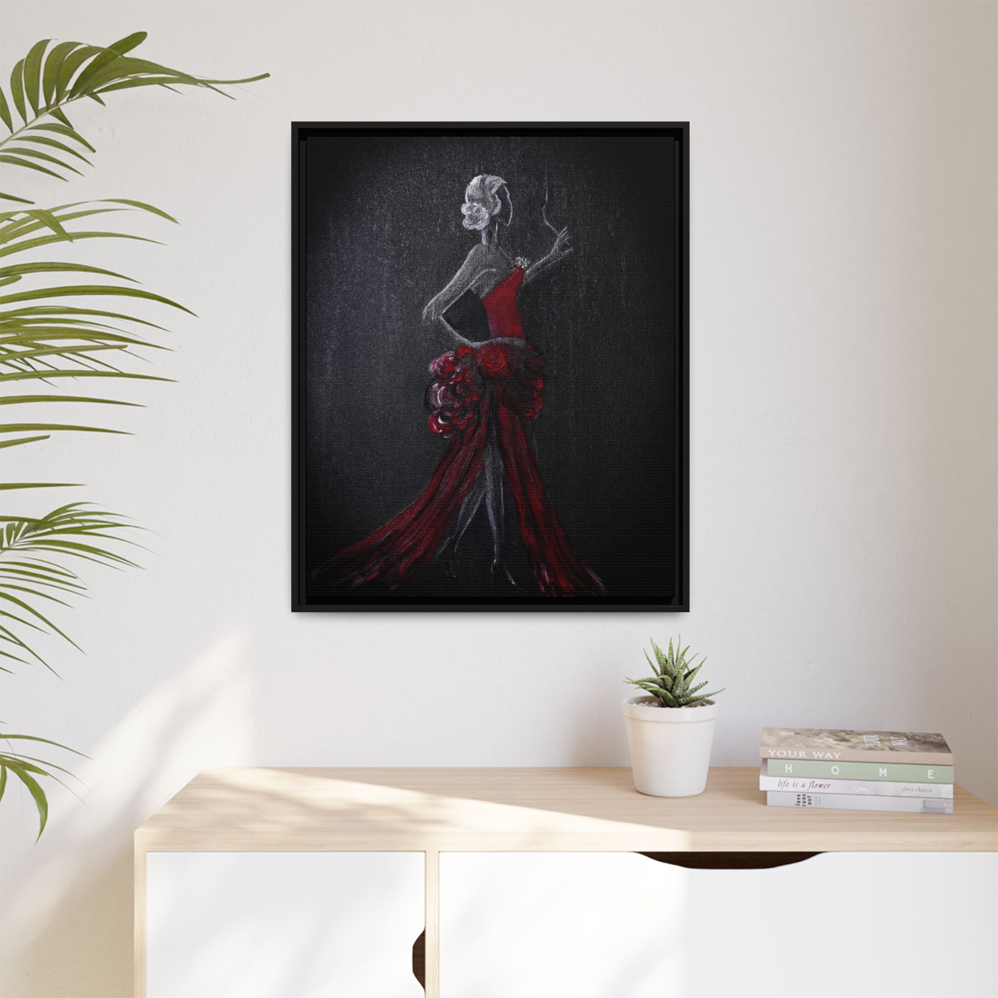 Framed Matte Canvas - Red Flamenco Dancer Art Print