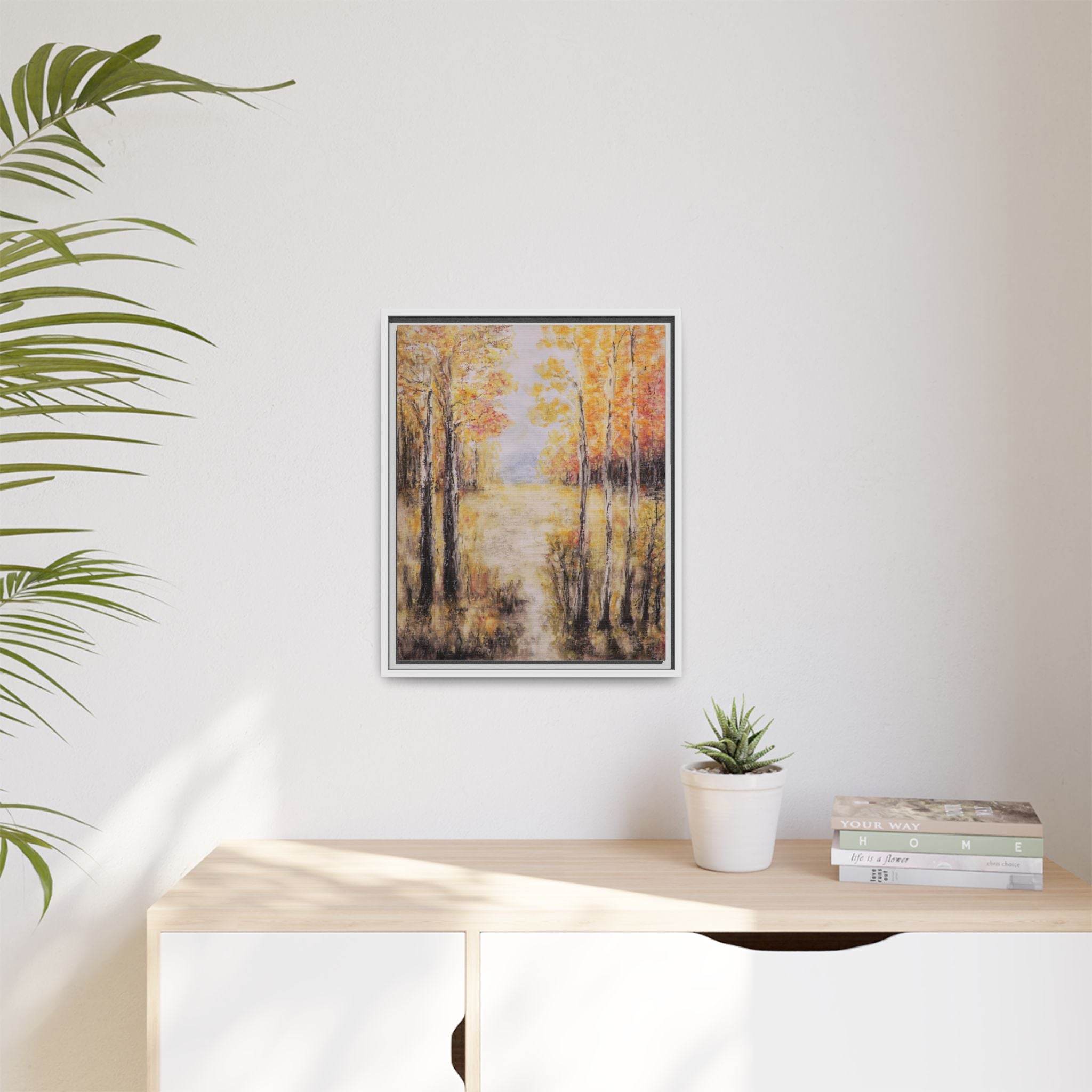 Golden Trees Landscape - Framed Canvas Art