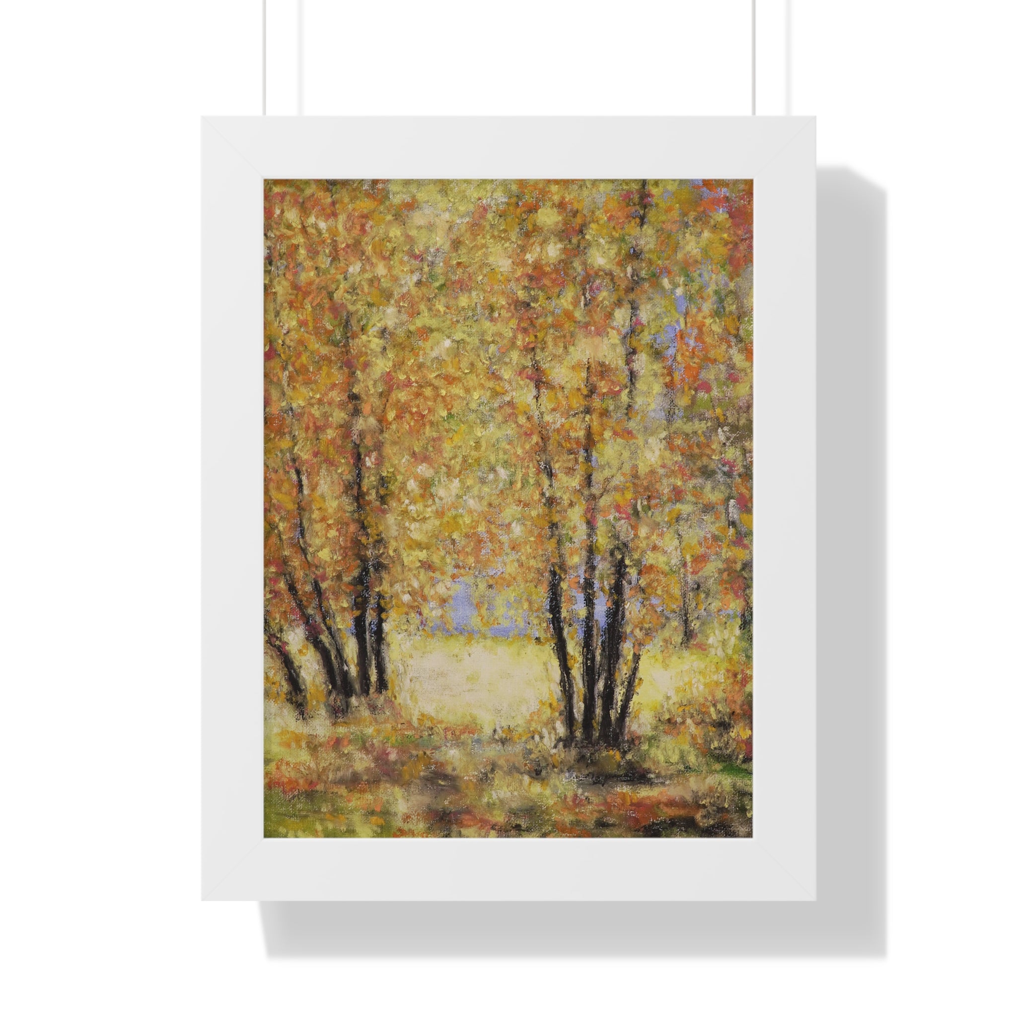 Autumn Grove Framed Poster — Vertical Fall Landscape Wall Art