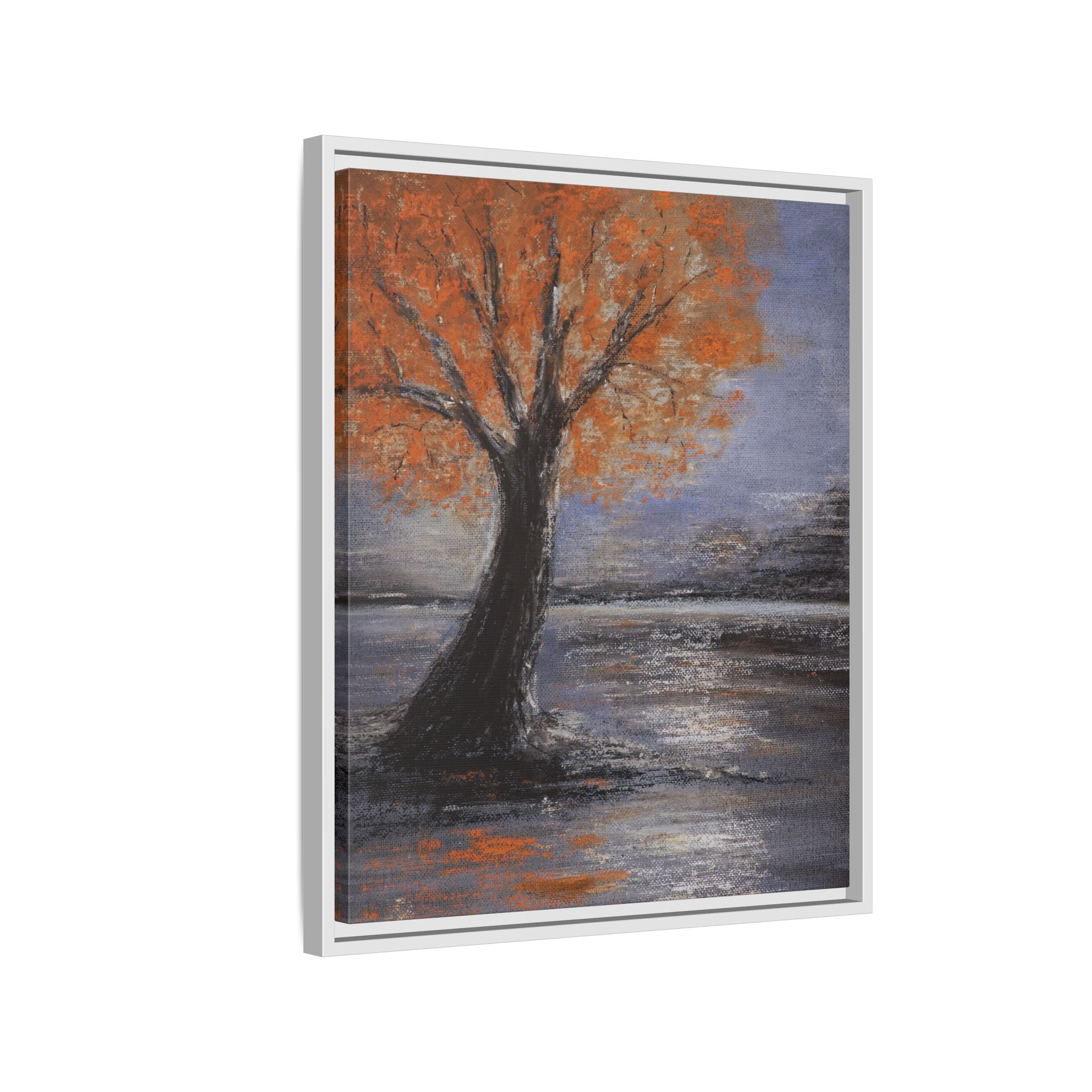 Framed Autumn Tree Canvas Print — Orange Tree Landscape Wall Art