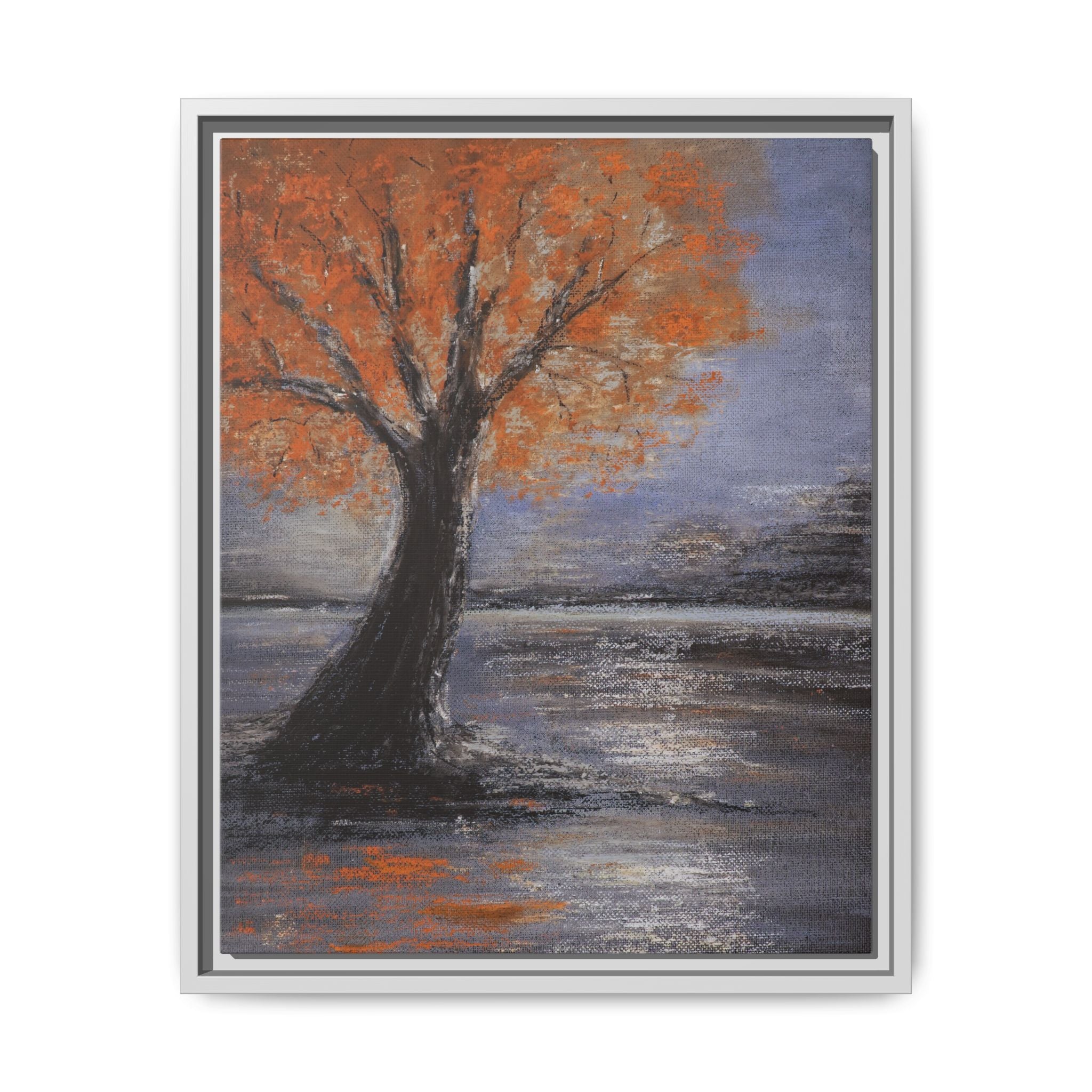 Framed Autumn Tree Canvas Print — Orange Tree Landscape Wall Art