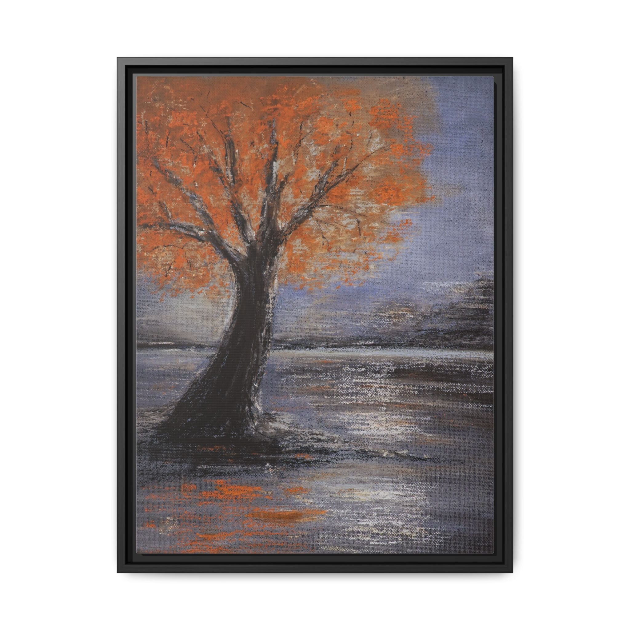 Framed Autumn Tree Canvas Print — Orange Tree Landscape Wall Art