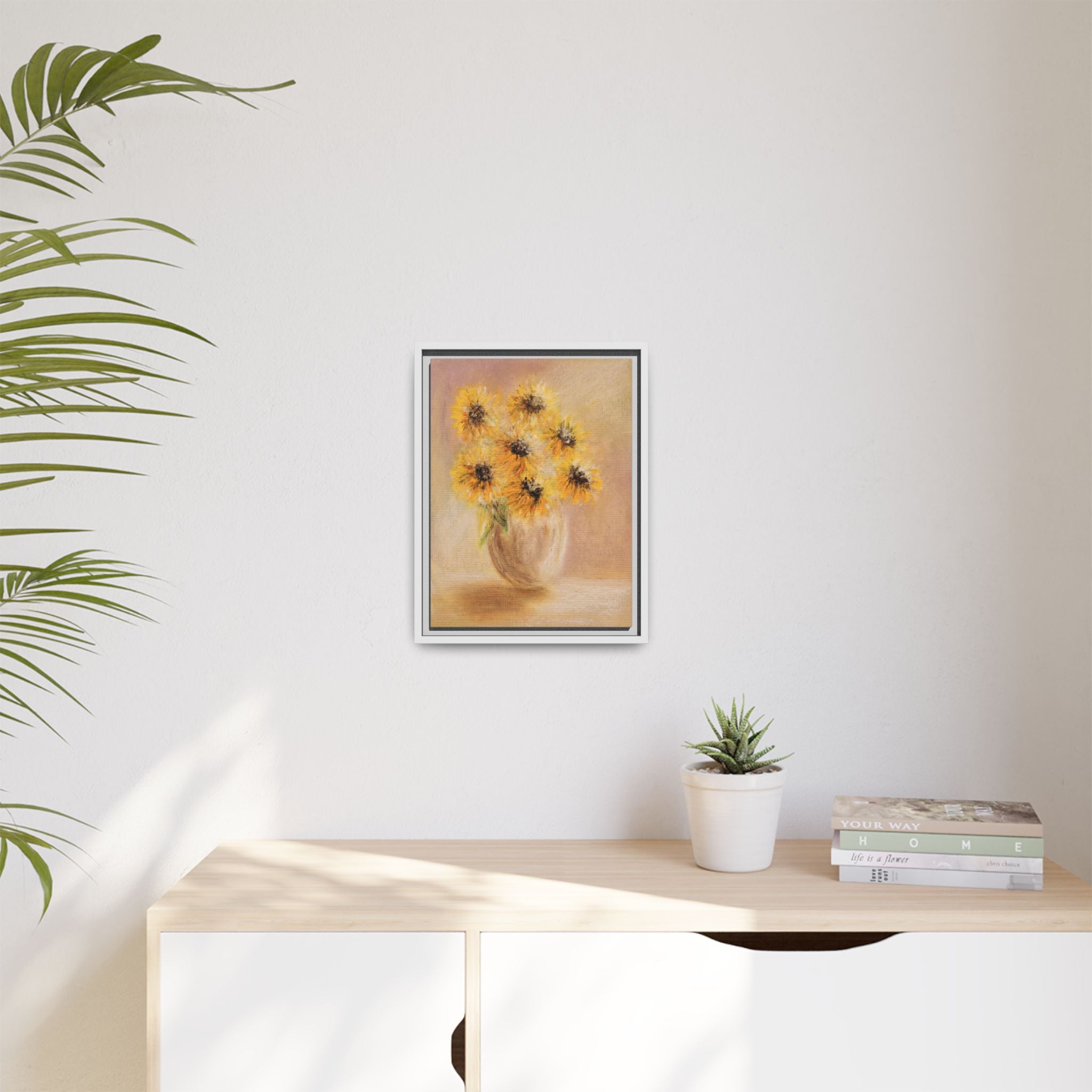 Framed Sunflower Vase — Matte Canvas Wall Art