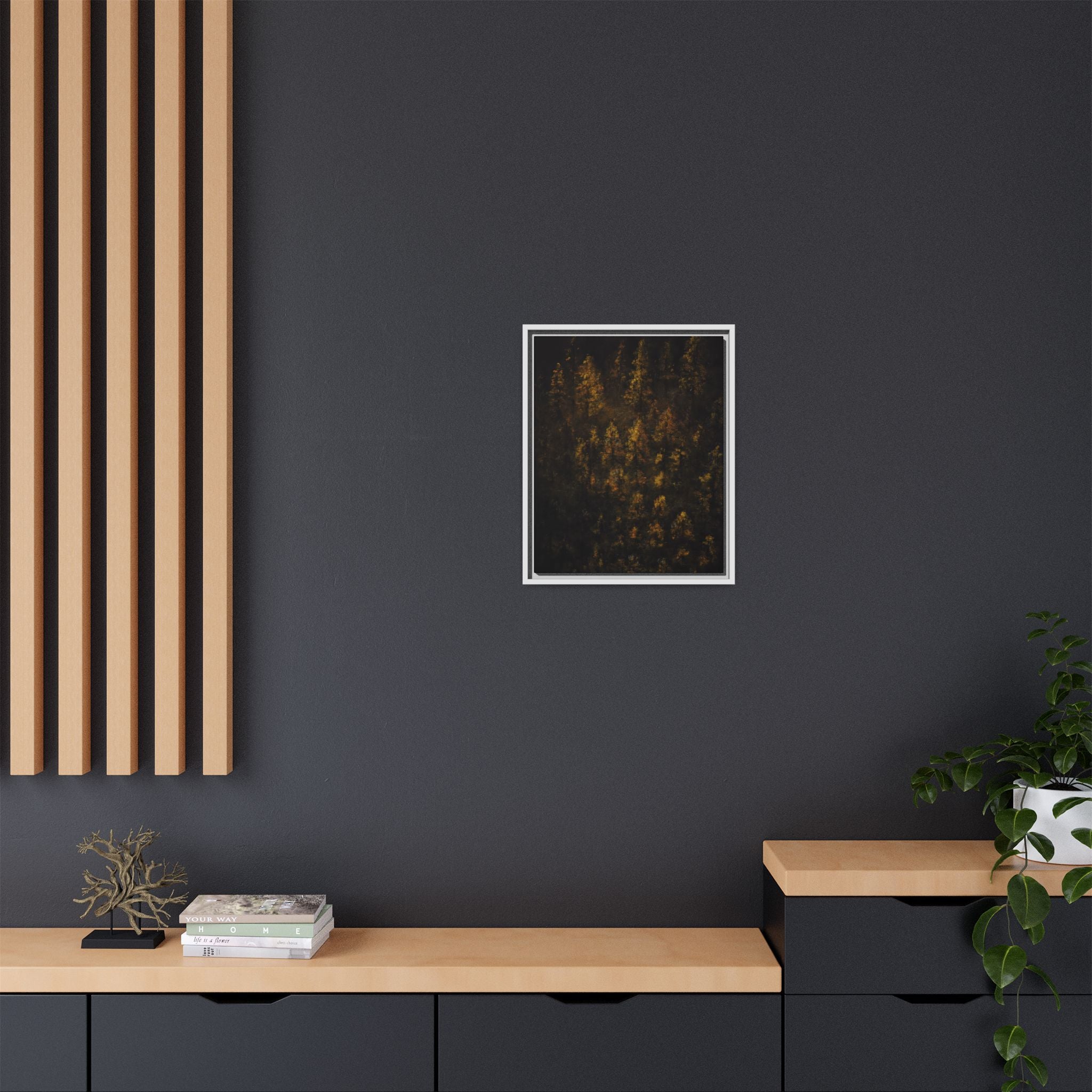 Framed Matte Canvas Forest Print — Golden Autumn Trees Wall Art