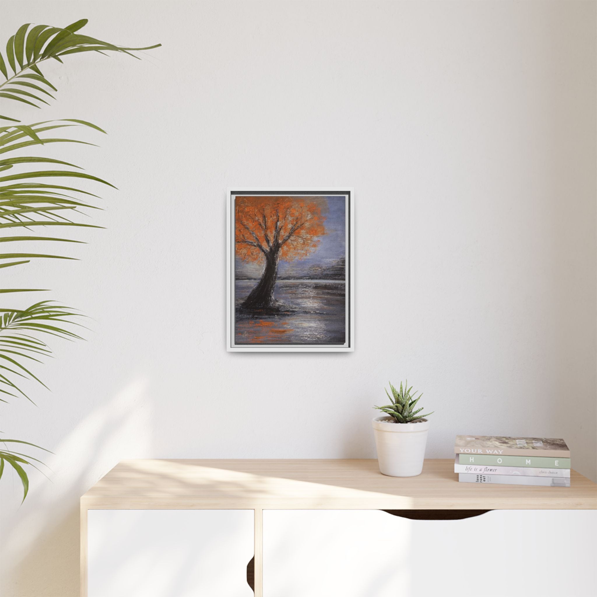 Framed Autumn Tree Canvas Print — Orange Tree Landscape Wall Art