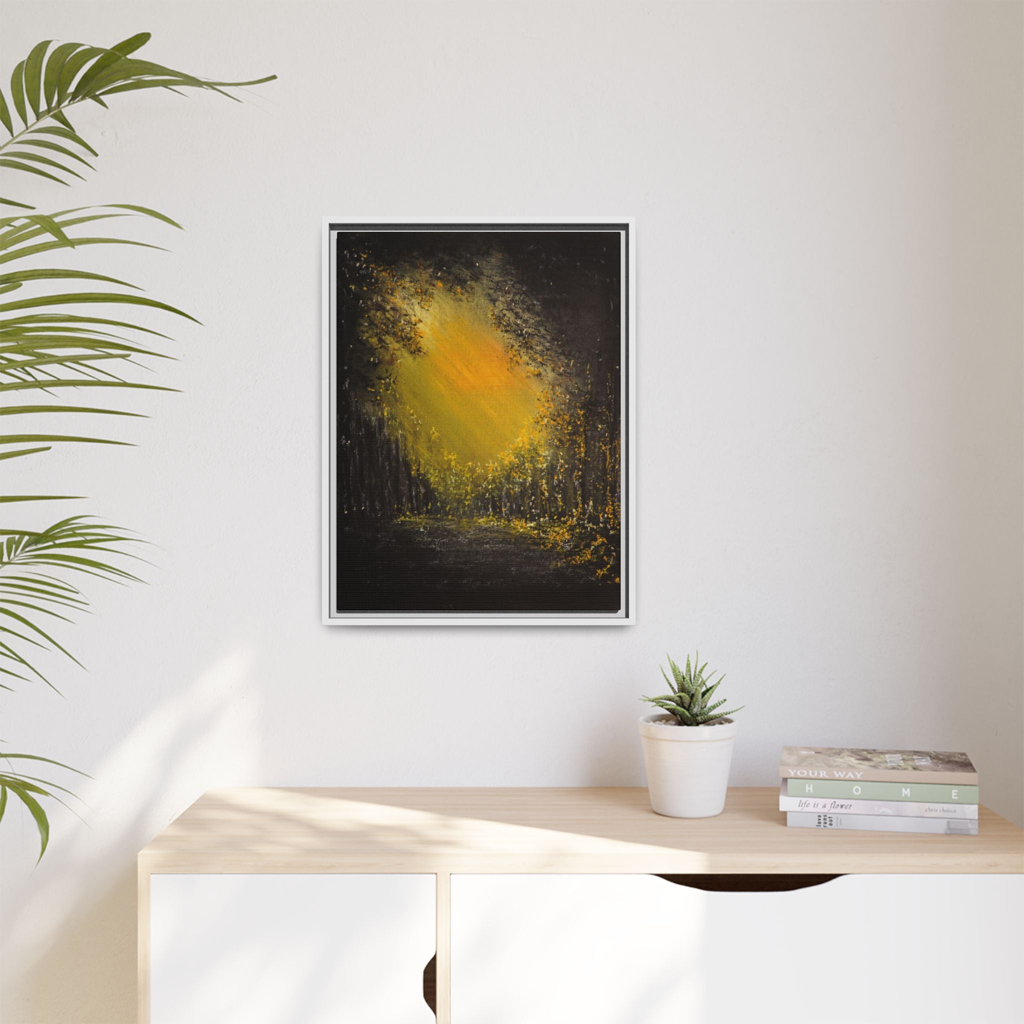Framed Matte Canvas Wall Art — Golden Forest Glow