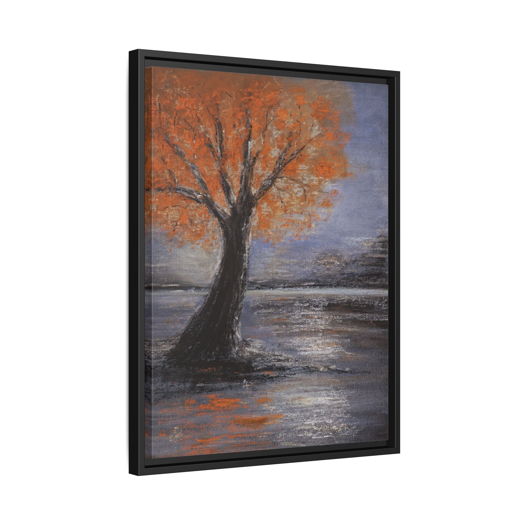 Framed Autumn Tree Canvas Print — Orange Tree Landscape Wall Art