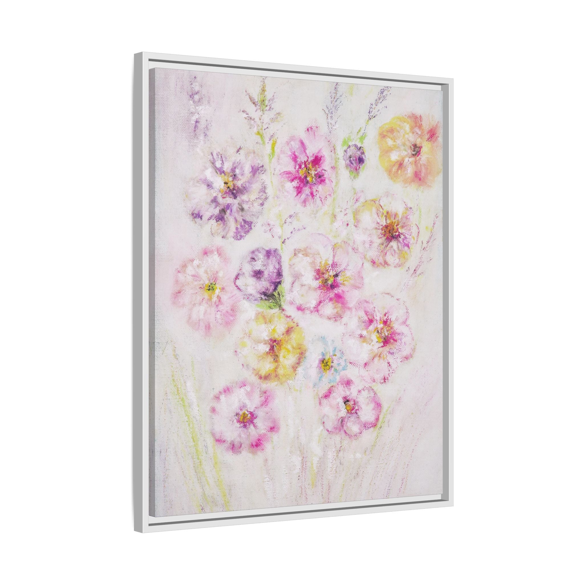 Framed Floral Canvas Print — Soft Pastel Bouquet Wall Art