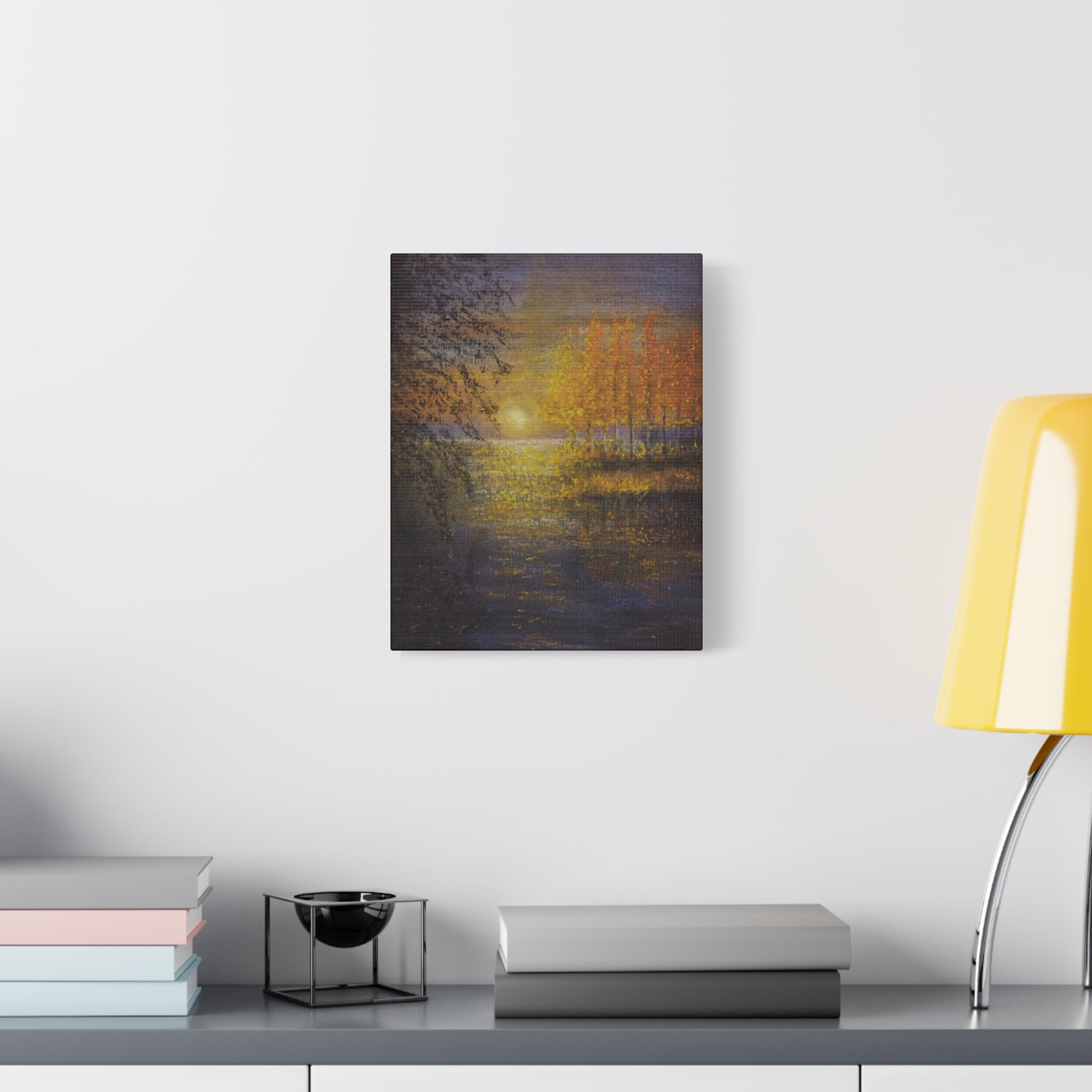 Autumn Sunset Canvas Wall Art — Golden Trees Over Tranquil Lake