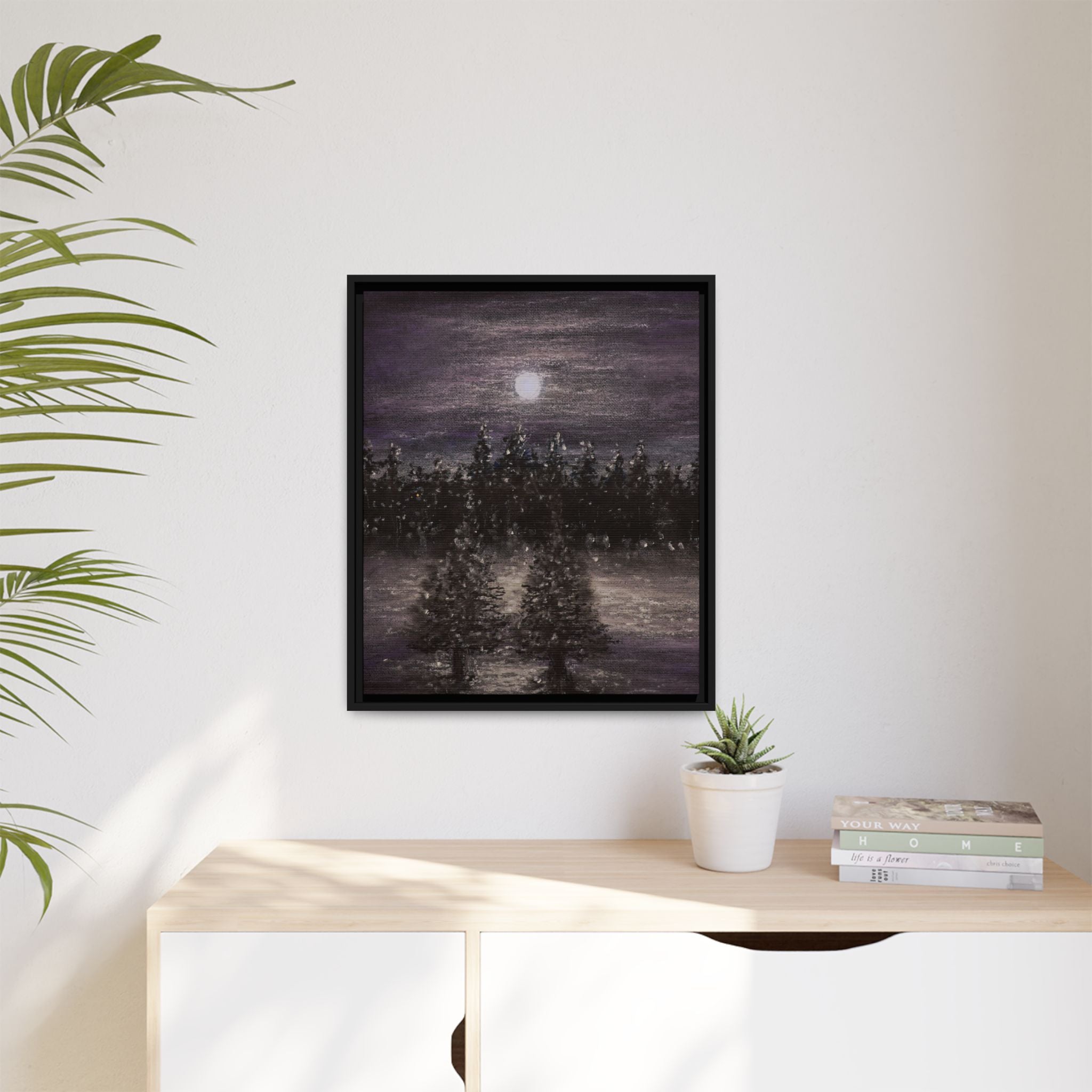 Moonlit Forest Matte Canvas Print — Framed Wall Art